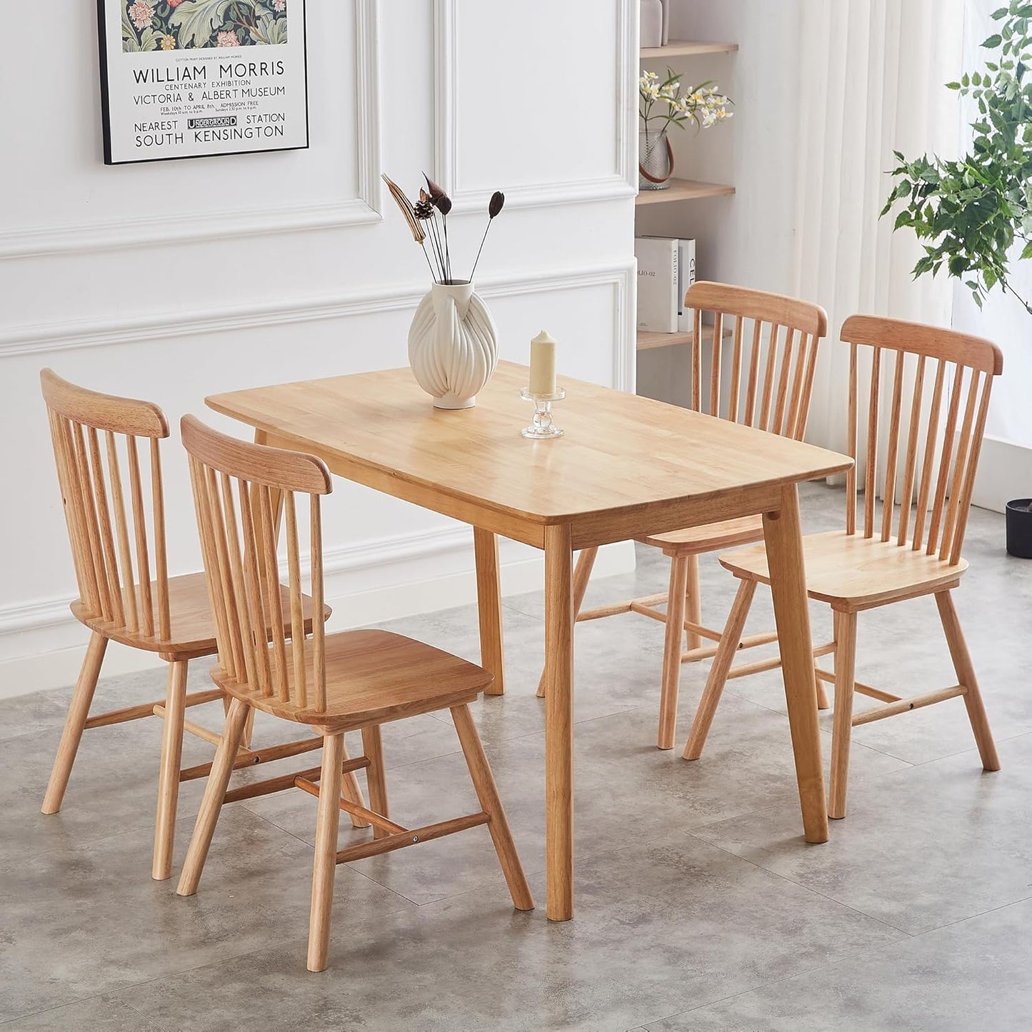 4 Pieces of Dining Chair, Rubber Wood Material, Solid Wood Dining Table Chair, Living Room Chair, Simple and Natural (Walnut)