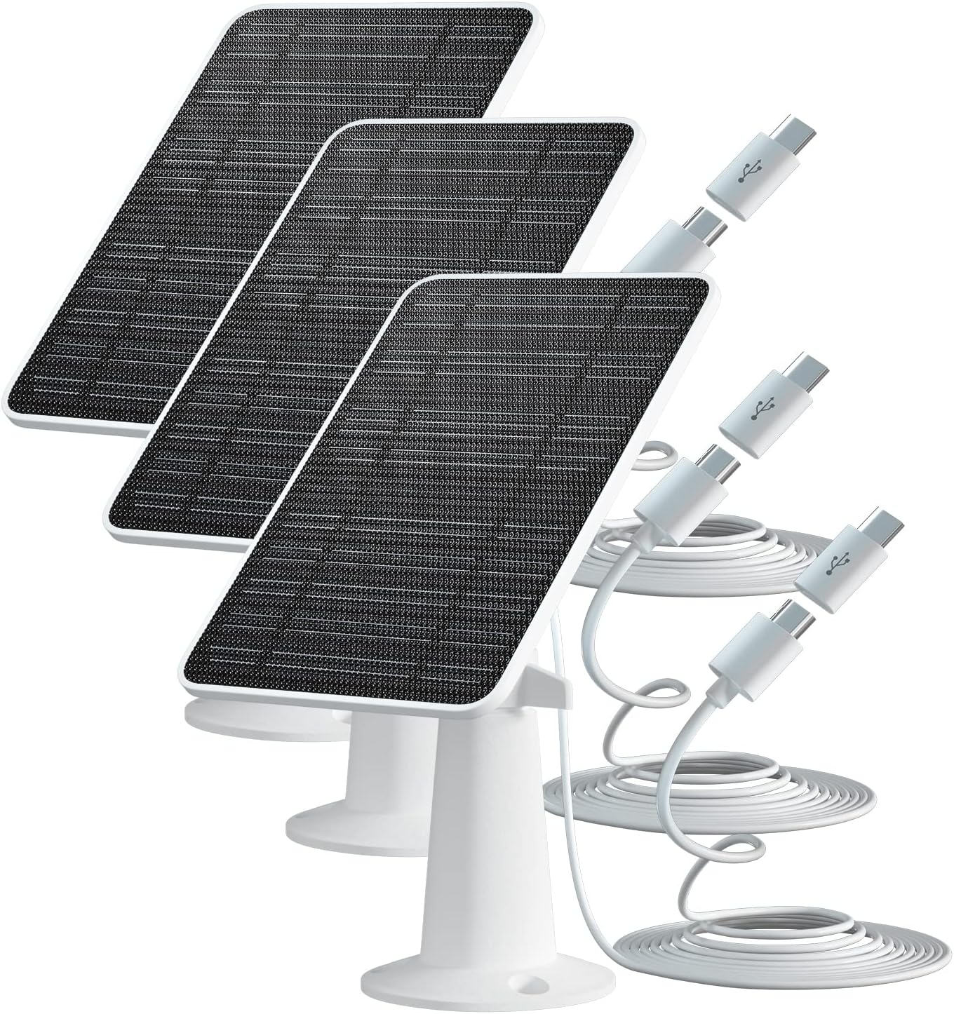 Solar Panel Charger Compatible with Eufycam 3/3C/2C/2C Pro/E40/E20/2/2 Pro/E/L20/L40/Solo/SoloCam Spotlight, 5W Solar Panel for Eufy Camera, Micro USB & USB-C Port, 9.8ft Cable, P65 Waterproof, 4 Pack
