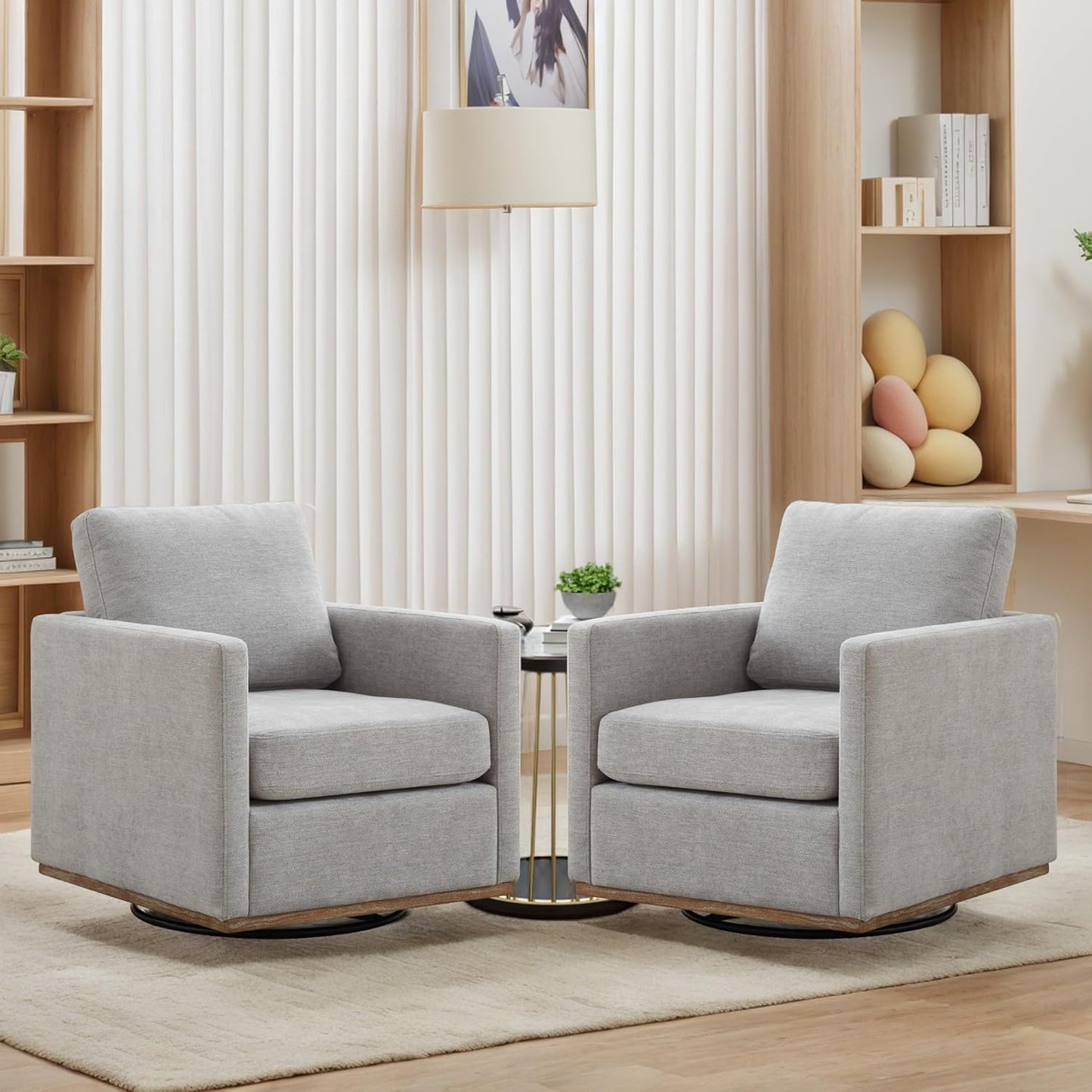 Sinzho & Wiyfun 30.7" W Upholstered Swivel Accent Chair Mid Century Modern Chenille Swivel Chairs for Living Room, Taupe