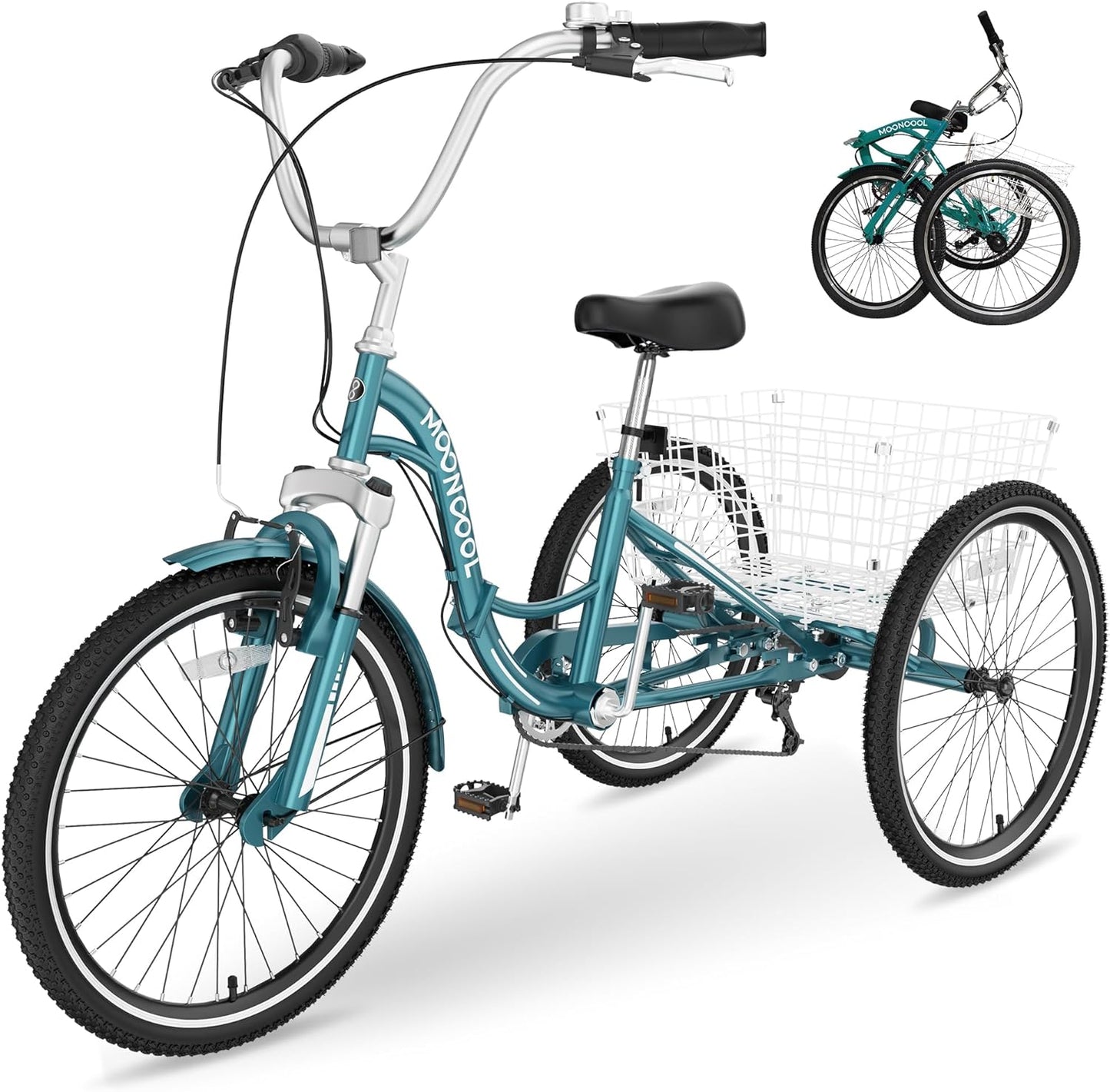 Slsy Adult Folding Tricycles, 7 Speed Folding Adult Trikes, 20 24 26 Inch 3 Wheel Bikes with Low Step-Through, Foldable Tricycle for Adults, Women, Men, Seniors