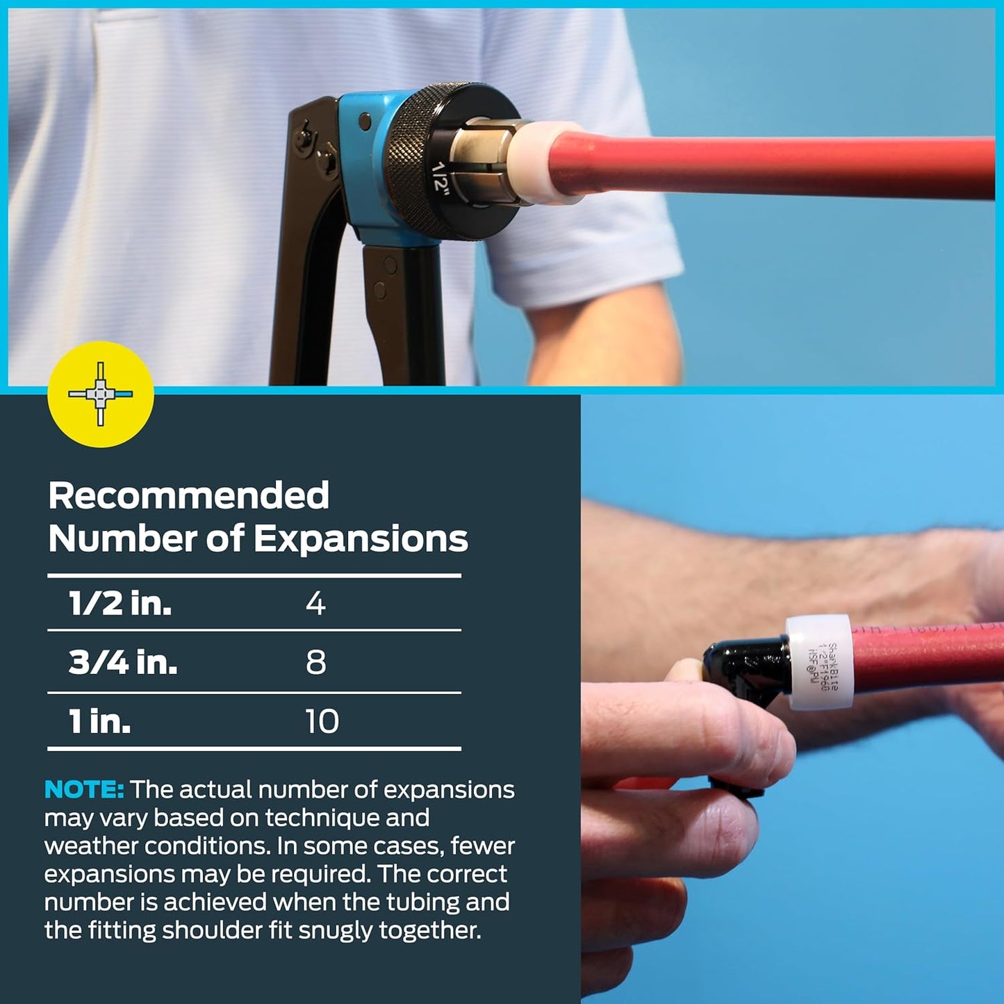 SharkBite PEX-A Expansion Tool Kit, Includes 1/2 inch, 3/4 inch, and 1 inch Expansion Heads, Auto-Rotating Expansion Tool, Lubricant and Carrying Case