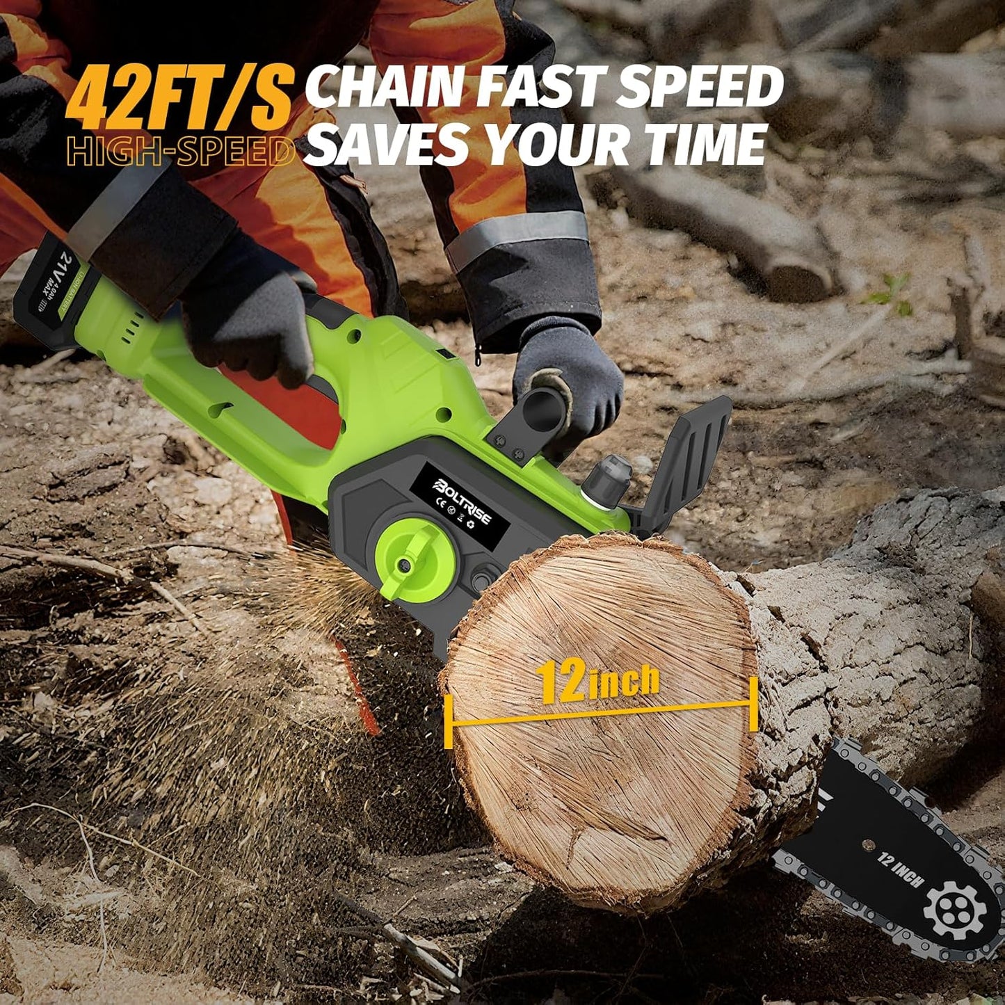 12 Inch Cordless Brushless Electric Chainsaw, 2 × 4.0Ah Batteries & Auto Oiler Security Lock, 42 FT/S Powered Compact HandHeld Chain Saw, for Tree Trimming, Wood Cutting Garden, Pruning