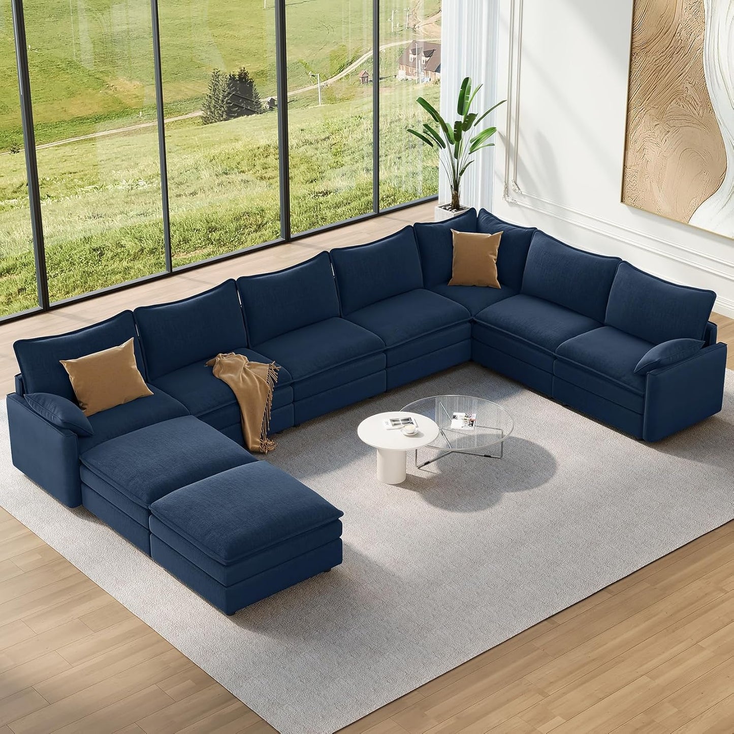 Vesgantti 108" Modular Sectional Sofa, Comfy Cloud Couch with Movable Ottoman Deep Seat Chenille L Shaped Modular Sofa, Sectional Couches for Living Room, Bedroom and Apartment, Beige