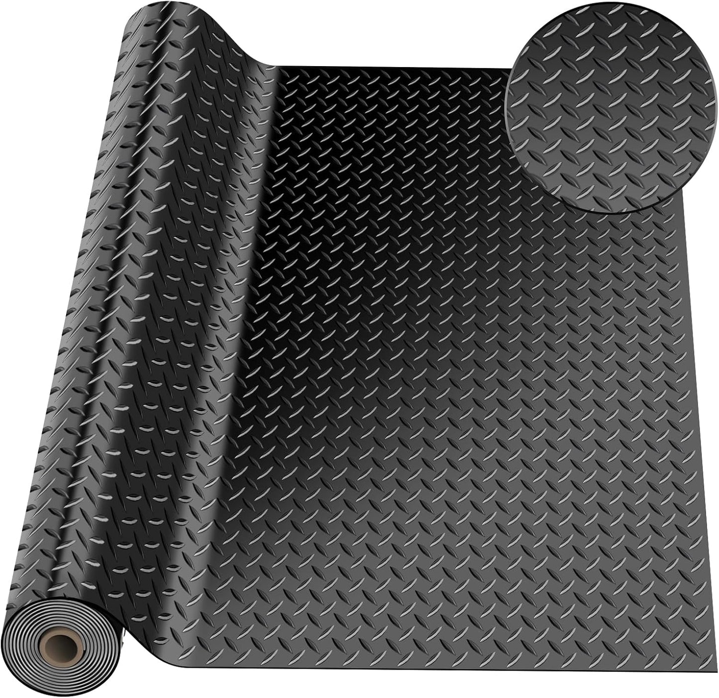 4 x 7 FT Garage Floor Mat, Diamond Plate Rubber Flooring Roll, PVC Garage Flooring Rolls for Under Car, Large SUVs, Pickup Truck, RV, Gym