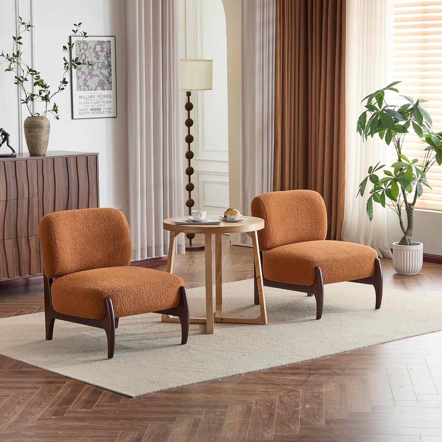 Christopher Knight Home Faron Modern Boucle Upholstered Accent Chair Set of 2, Wooden Armless Club Chair for Living Room, Bedroom Comfy Reading Chair Set, Olive Green