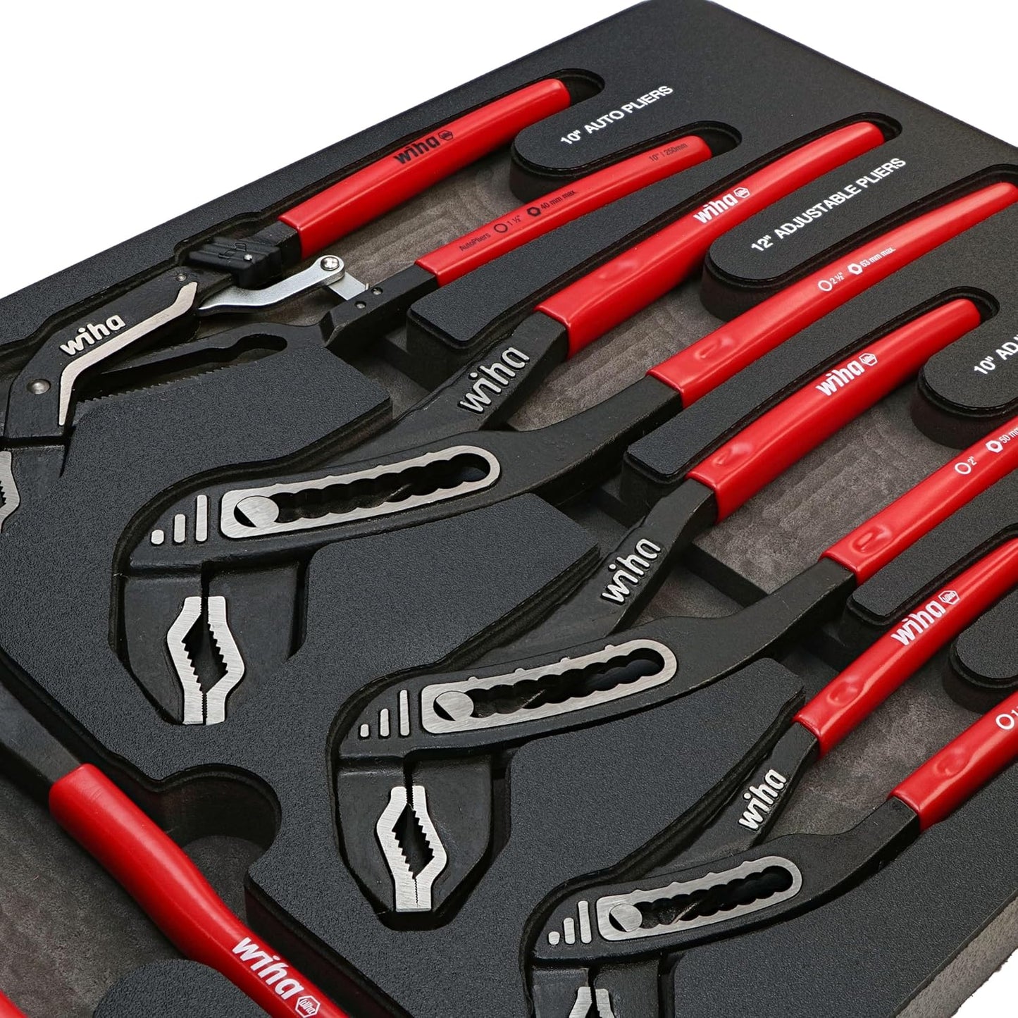Wiha 34691 5 Piece Classic Grip V-Jaw Tongue and Groove Pliers Tray Set
