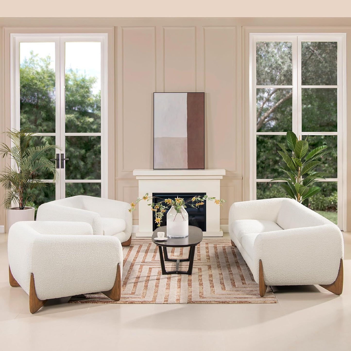 44" Oversized Reading Chair, Sherpa Accent Chair Bedroom, Comfy Upholstered Ivory White Fleeced Teddy Armchair, Seat cushion is removable, Modern Living Room Chair,Single Sofa Chair for Office (White)