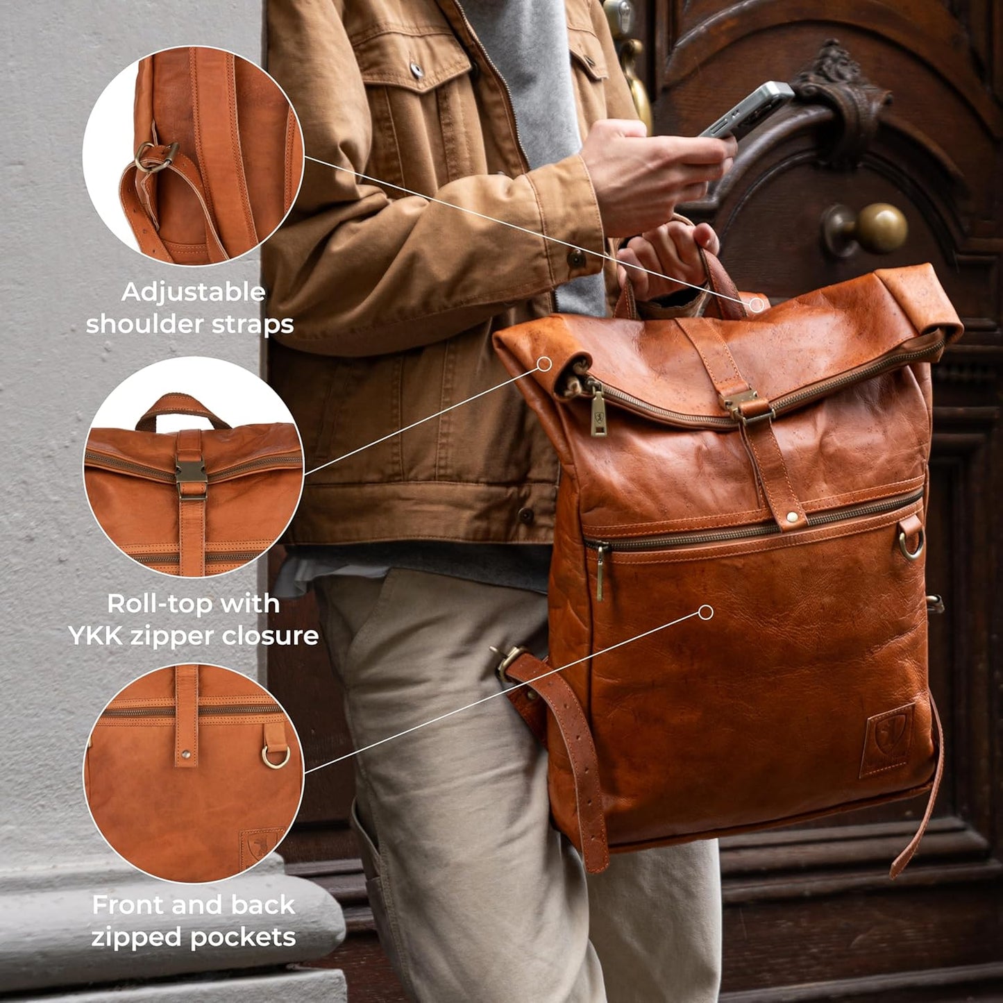 BERLINER BAGS Vintage Genuine Leather Backpack Utrecht, Laptop Backpack, Travel Backpack for Women and Men - Brown