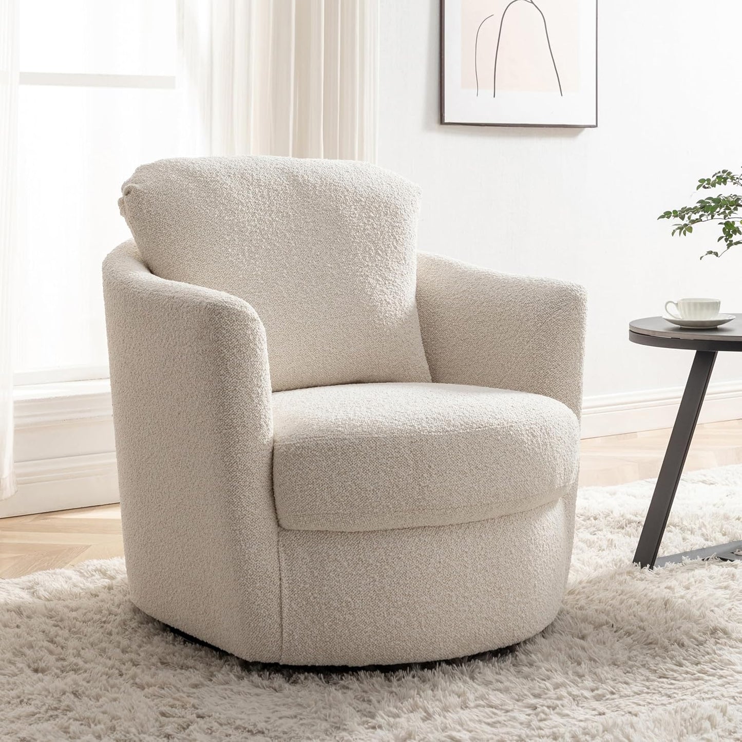 Art Leon Barrel Chair - Modern Chenille Upholstered Swivel Accent Chair, Round Chair Single Sofa Chair for Living Room Bedroom Lounge, Blue