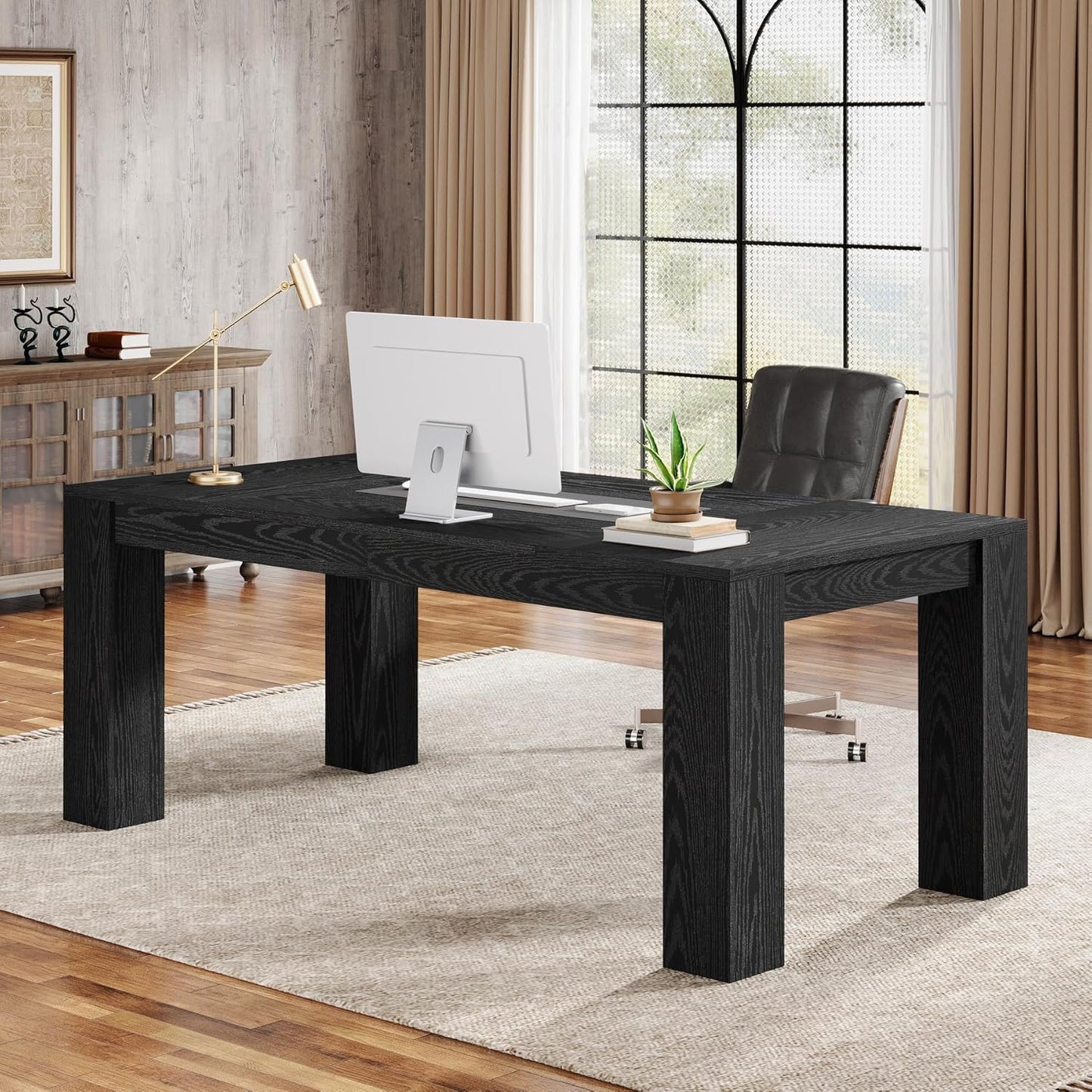 Tribesigns 63-Inch Executive Desk, Large Office Computer Desk, Simple Workstation Writing Table Study Table for Home Office, Black