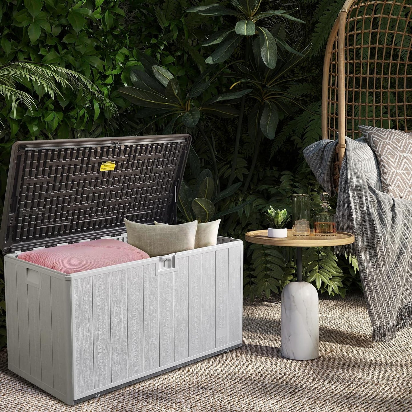 320 Gallon Outdoor Storage Box Waterproof Lockable Resin Deck Box Large, Patio Storage Bin for Pool Accessories Cushion Furniture, Garden Tools, UV-Resistant Outside Delivery Black