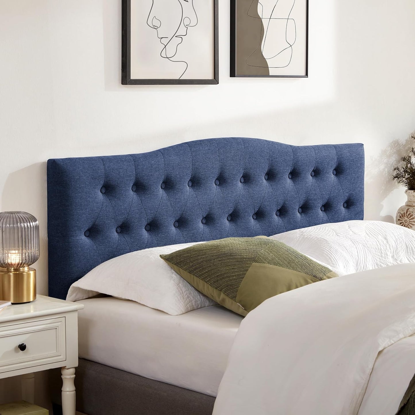 Tufted Upholstered Headboard Queen Size, Sturdy and Durable Solid Wood Bed headboard, Fabric Headboard Adjustable Height from 37” to 51”, Modern Button Diamond Design Head Board, Beige