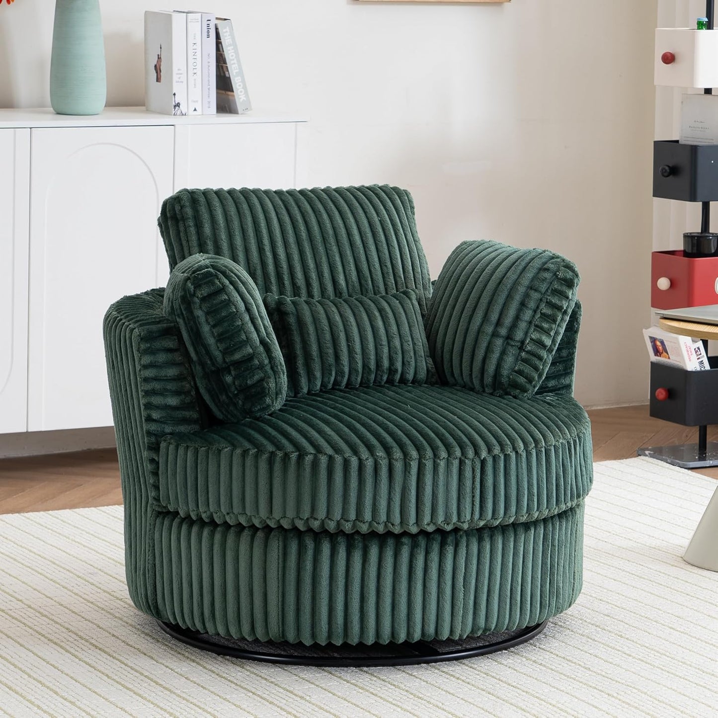 Setawix 42.2" W Swivel Barrel Accent Sofa with Pillows - 360 Degree Round Modern Oversized Arm Club Chair for Bedroom, Living Room, Lounge, Hotel