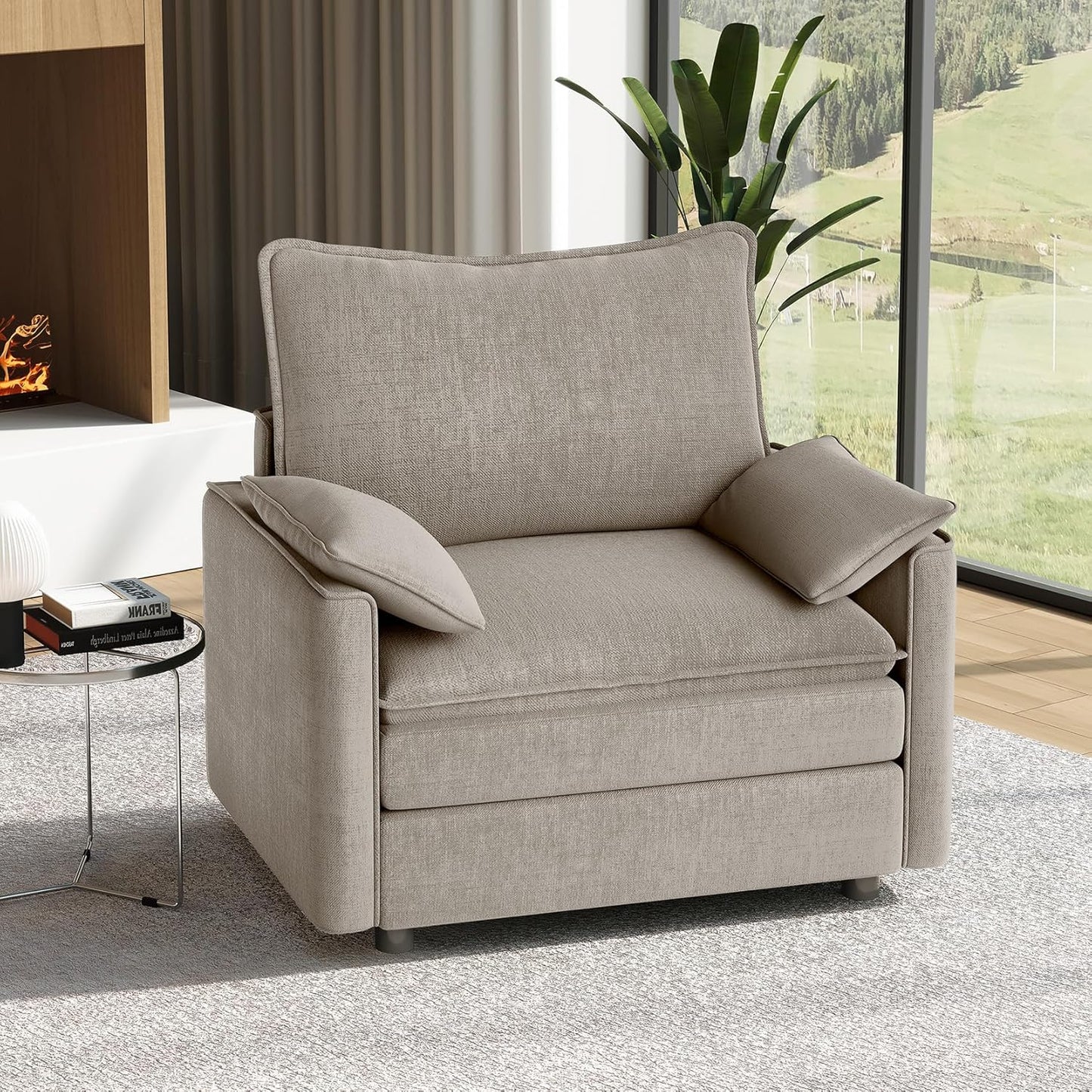 Vesgantti 108" Modular Sectional Sofa, Comfy Cloud Couch with Movable Ottoman Deep Seat Chenille L Shaped Modular Sofa, Sectional Couches for Living Room, Bedroom and Apartment, Beige