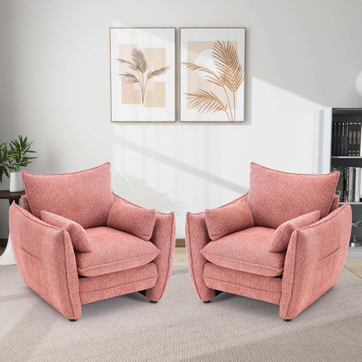 35.82" Upholstered Oversized Accent Chair Wide with Pillows, Chenille Deep Seat Reading Oversized Armchair Modern Comfy, for Living Room,Bedroom,Apartment,Office (Pink)