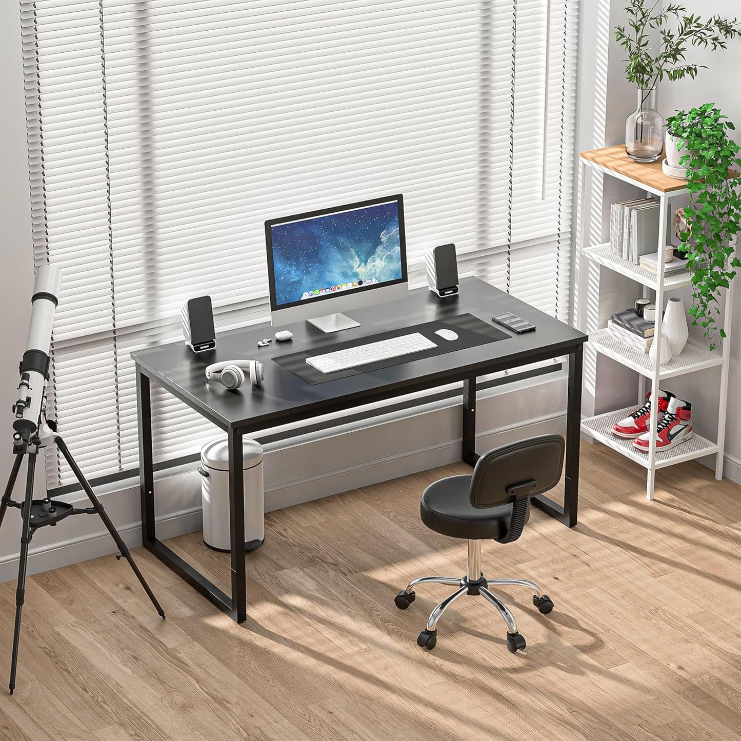 SUPER DEAL Computer Desk 47 Inch Modern Sturdy Office Desk PC Laptop Notebook Simple Writing Table for Home Office Workstation, Black