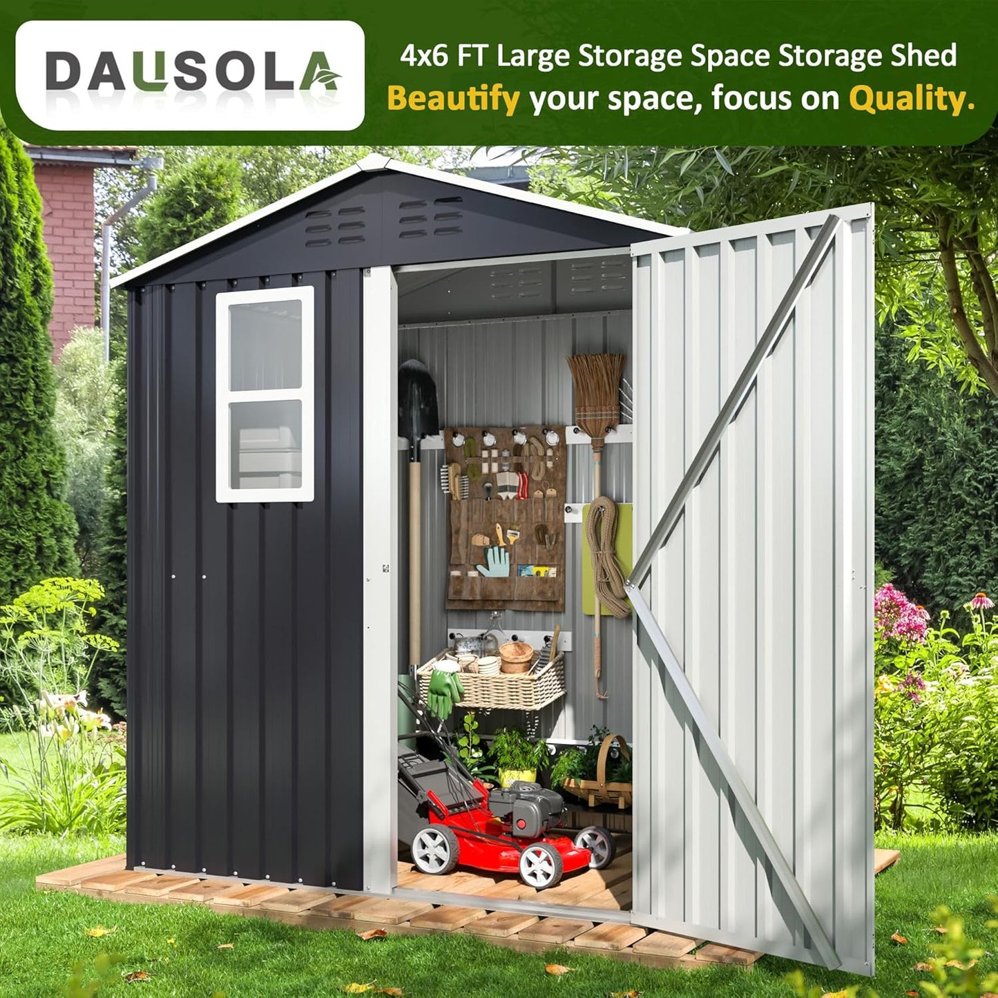 6.1x4 FT Outdoor Storage Shed, Metal Garden Tool Shed with Updated Frame Structure, Lockable Doors and Windows, Ideal for Backyard Garden Patio Lawn, Grey