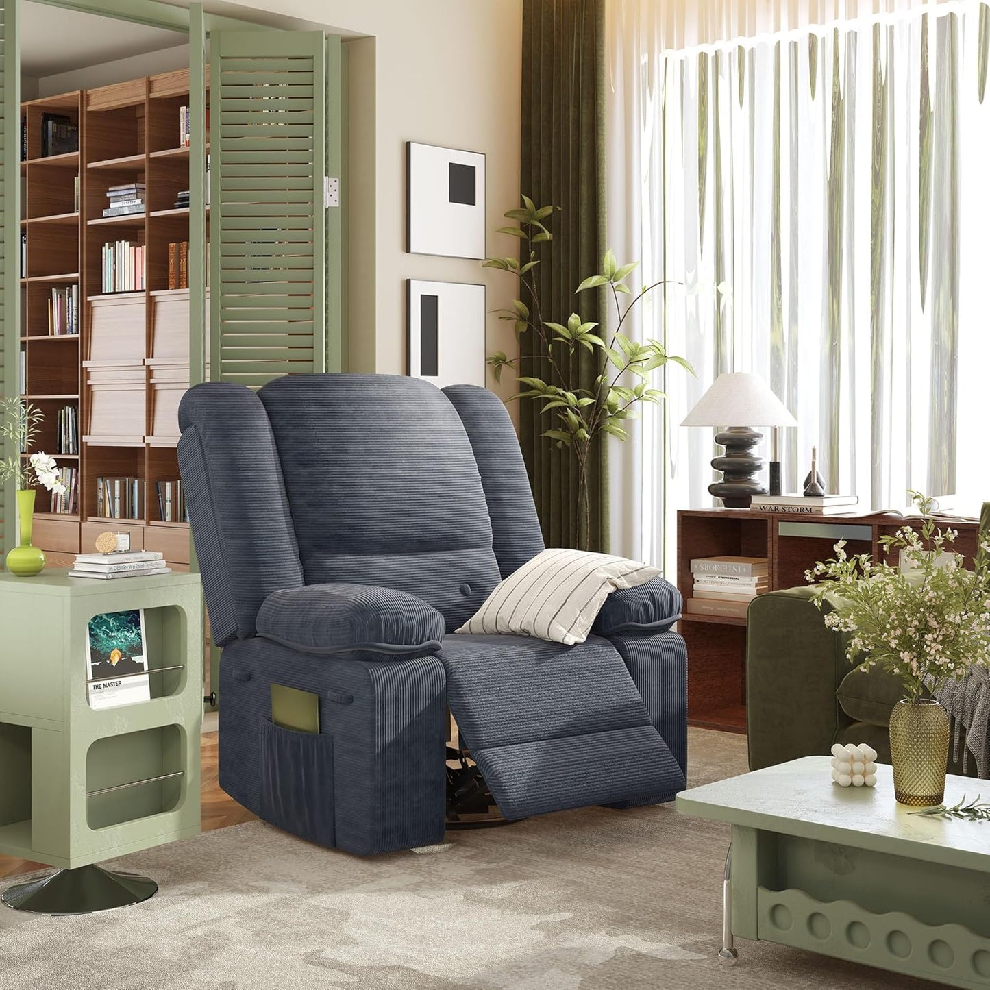 Softa Rocker Recliner Chair for Adults – Massage Swivel Rocker Recliner Chair with Heat & Vibration, 270° Swivel Glider Nursery Chair for Living Room Bedroom Nursery (Gray)