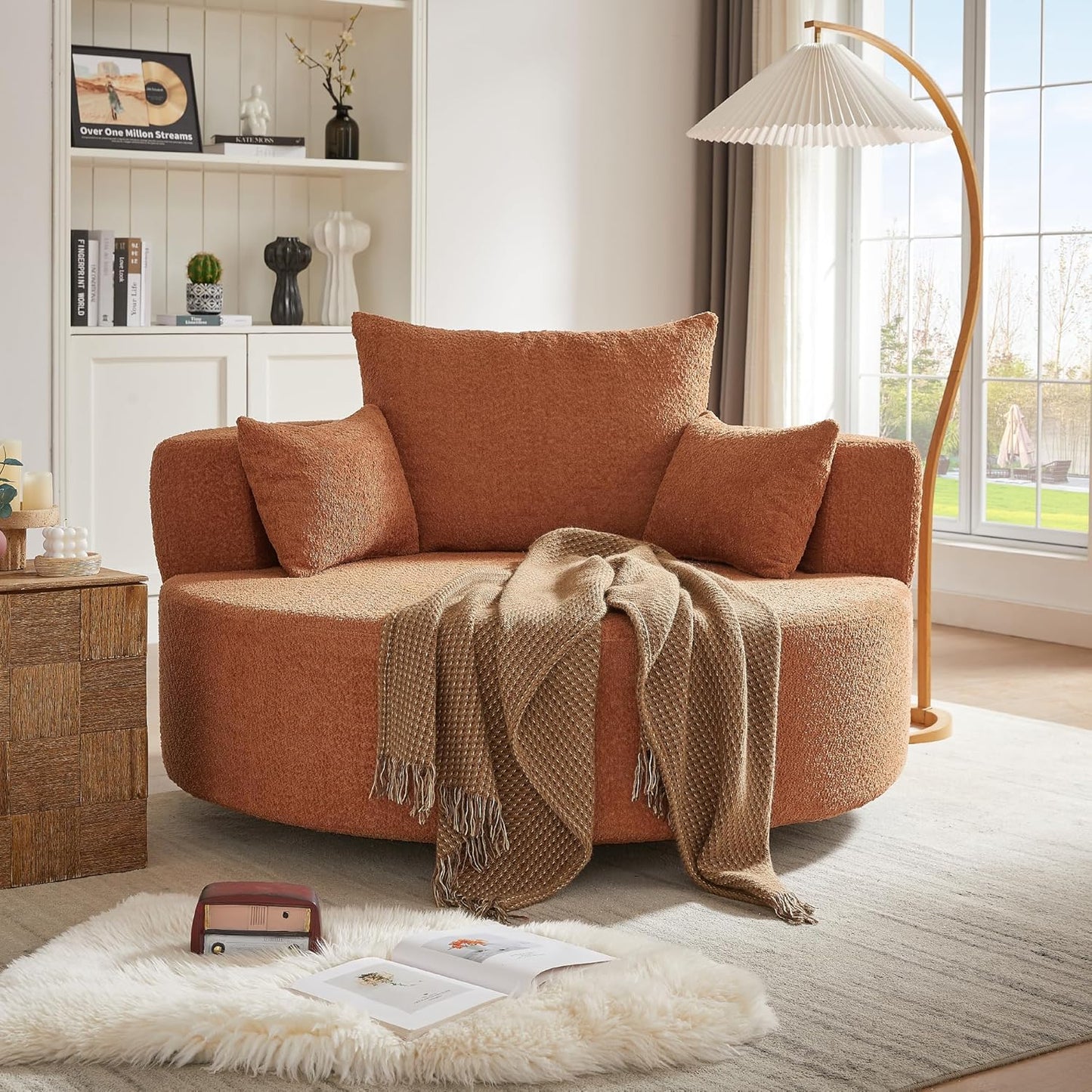 Ball & Cast 360°Swivel Accent Chair with Pillow,Velvet Upholstered Oversized Barrel Chair with Seat Cushion for Reading,Movies,Nap in Living Room,Bedroom,Apartment,Black