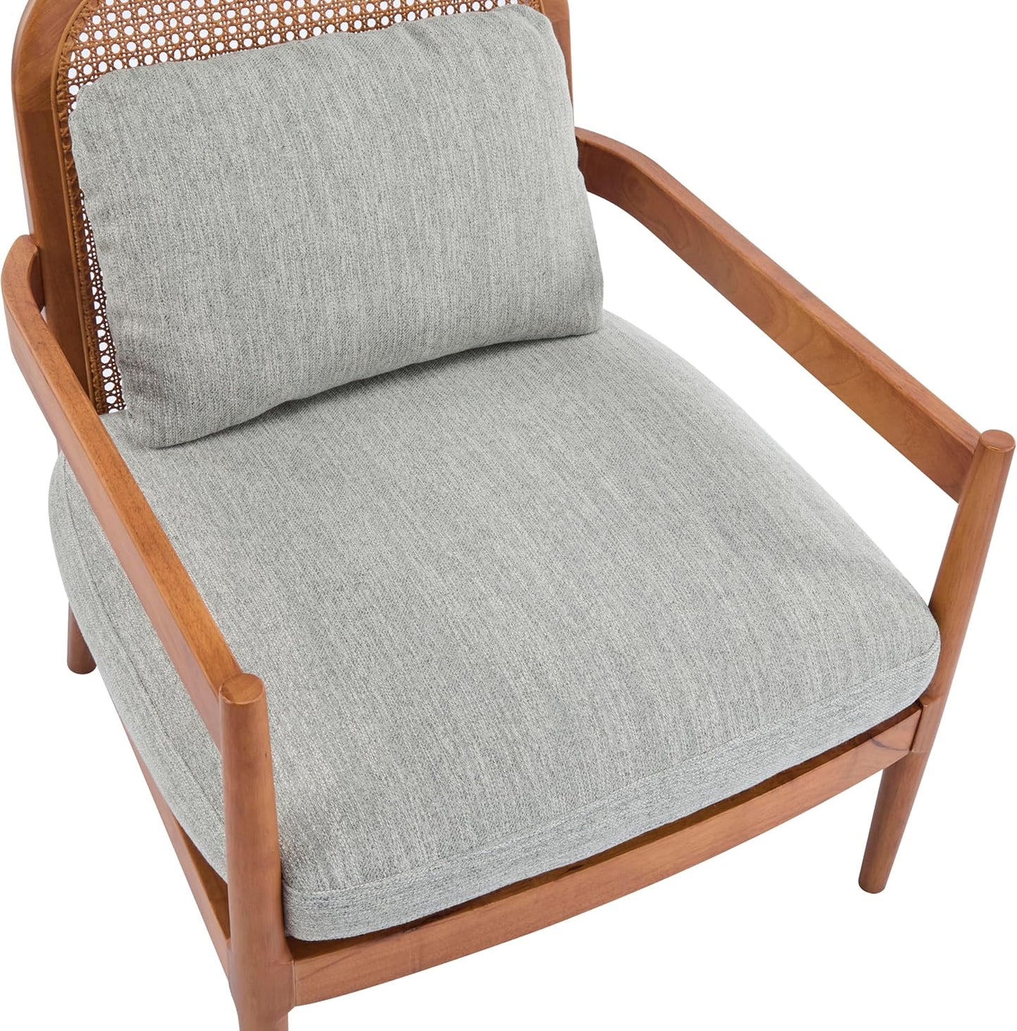 Accent Chairs Set of 2, Mid-Century Modern Accent Chair with Solid Wood Frame and Rattan Backrest, Comfy Armchairs for Living Room, Bedroom, Balcony (Grayish Green+Walnut)