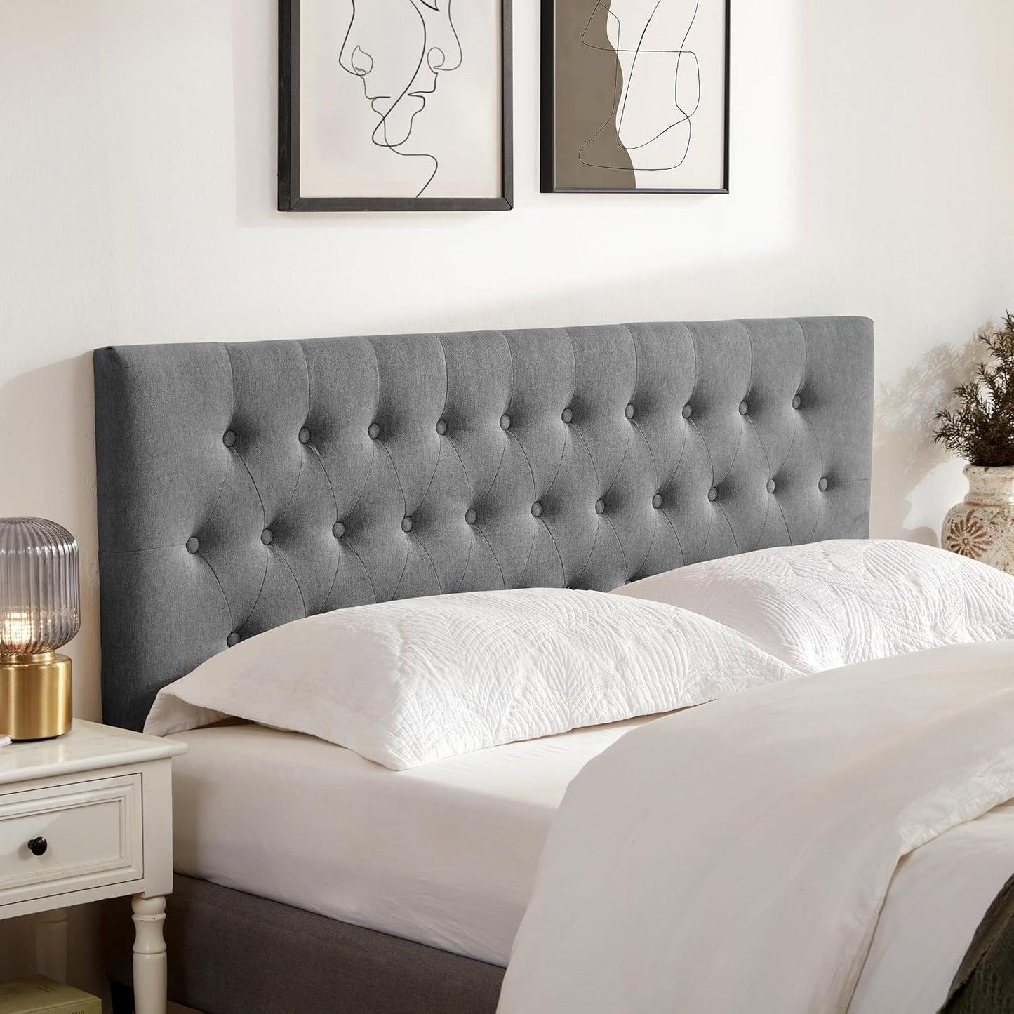 Tufted Upholstered Headboard Queen Size, Solid Wood Head Board with Durable Metal Legs, Adjustable Height Bed headboard from 37” to 51” Fabric Headboard in Modern Button Design, Beige