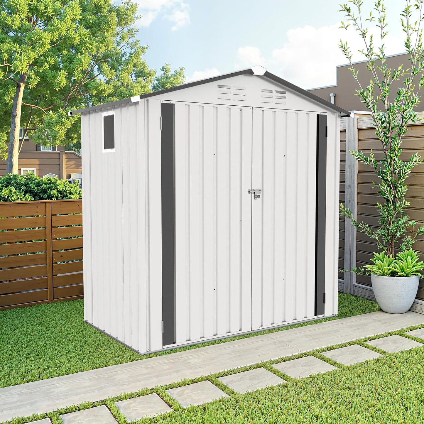 5X3 FT Outdoor Metal Storage Shed, Tool Shed with Peaked Roof and Lockable Door, Compact Garden Shed for Backyard Garden Patio Lawn, Gray