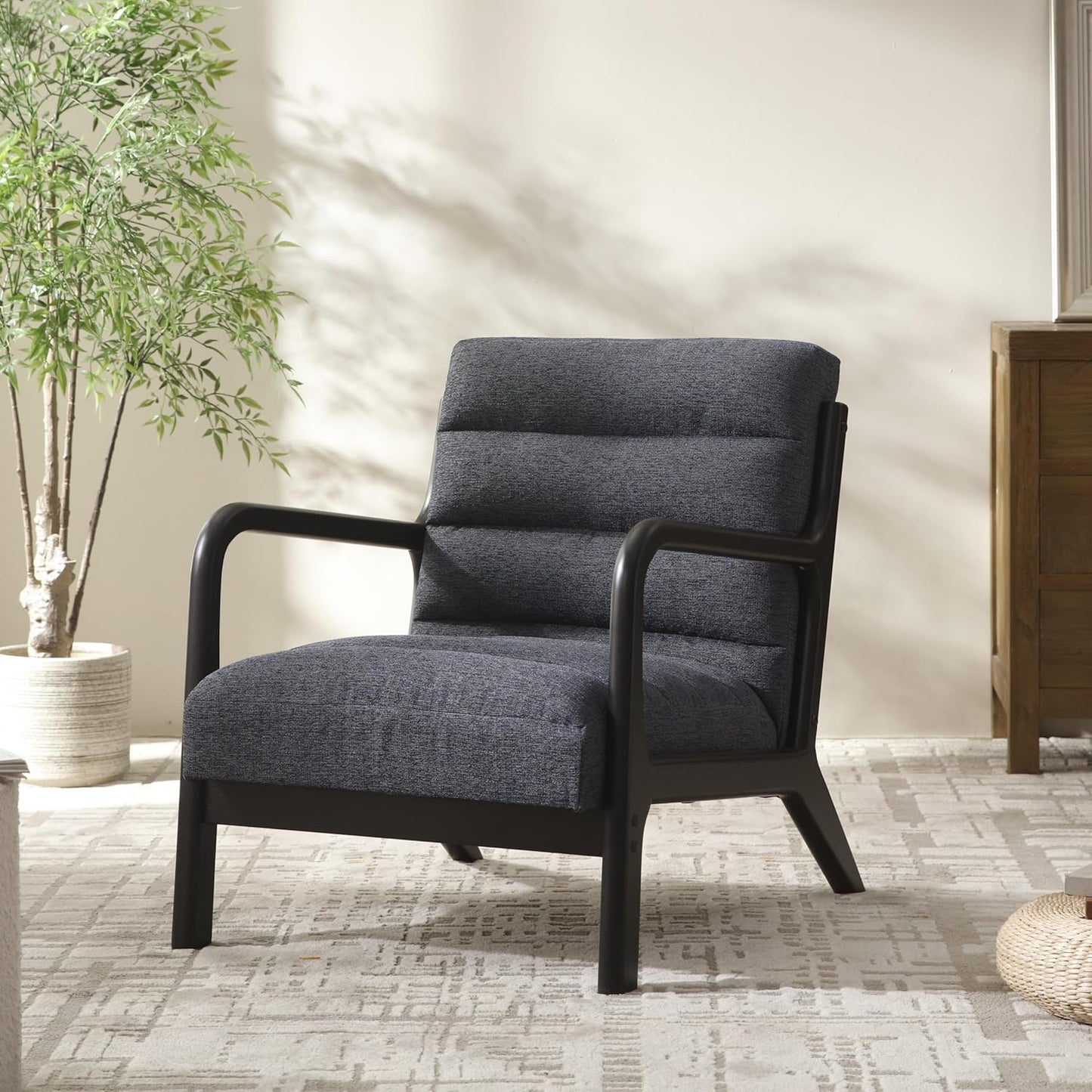 VKNOW Accent Chairs with Rubberwood Frame Accent Chairs Set of 2, Mid-Century Modern Upholstered Reading Armchair, High Back Lounge Armchair Living Room Chair for Bedroom Reading Room, Light Brown