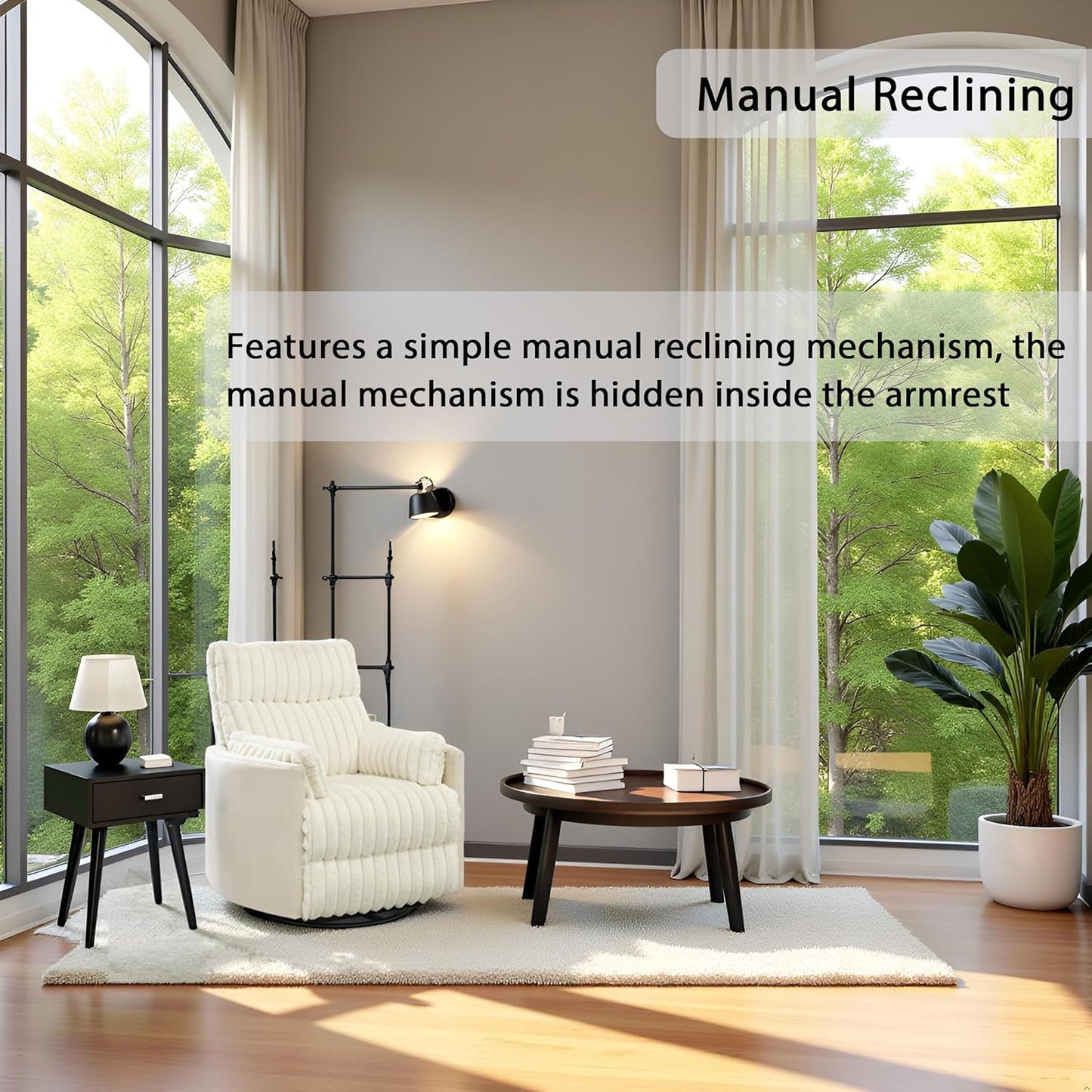 Swivel Recliner Chairs - Manual Recliner Chair with 360 Degree Rotation & Wide Wale Corduroy Design, Swivel Reclining Chair with Curved & Pillow-Top Arms, Corduroy Wide Recliner for Office (White)