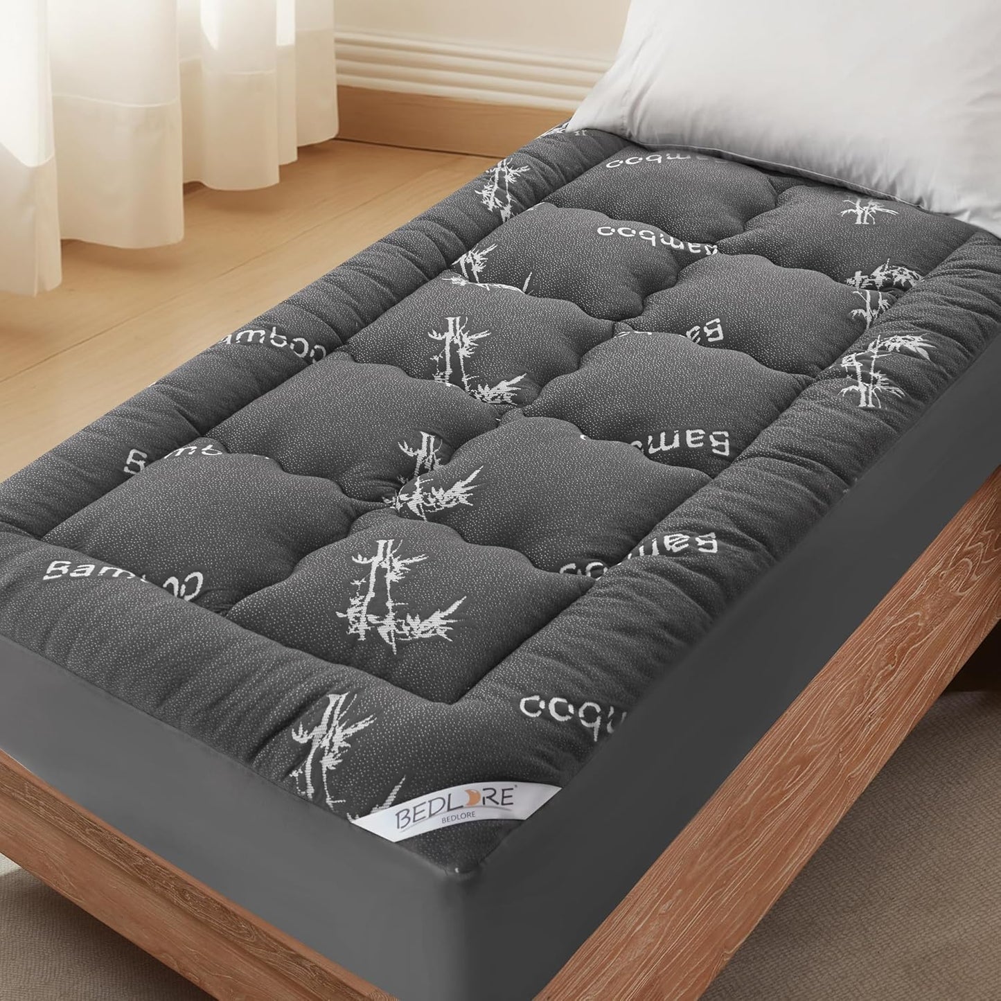 BEDLORE King Mattress Topper Viscose Derived from Bamboo, Thick Pillow Top Mattress Pad with Stretchable Pockets for 6"-18" Mattress, Soft Breathable Mattress Topper for Back Pain Relief(Dark Gray)