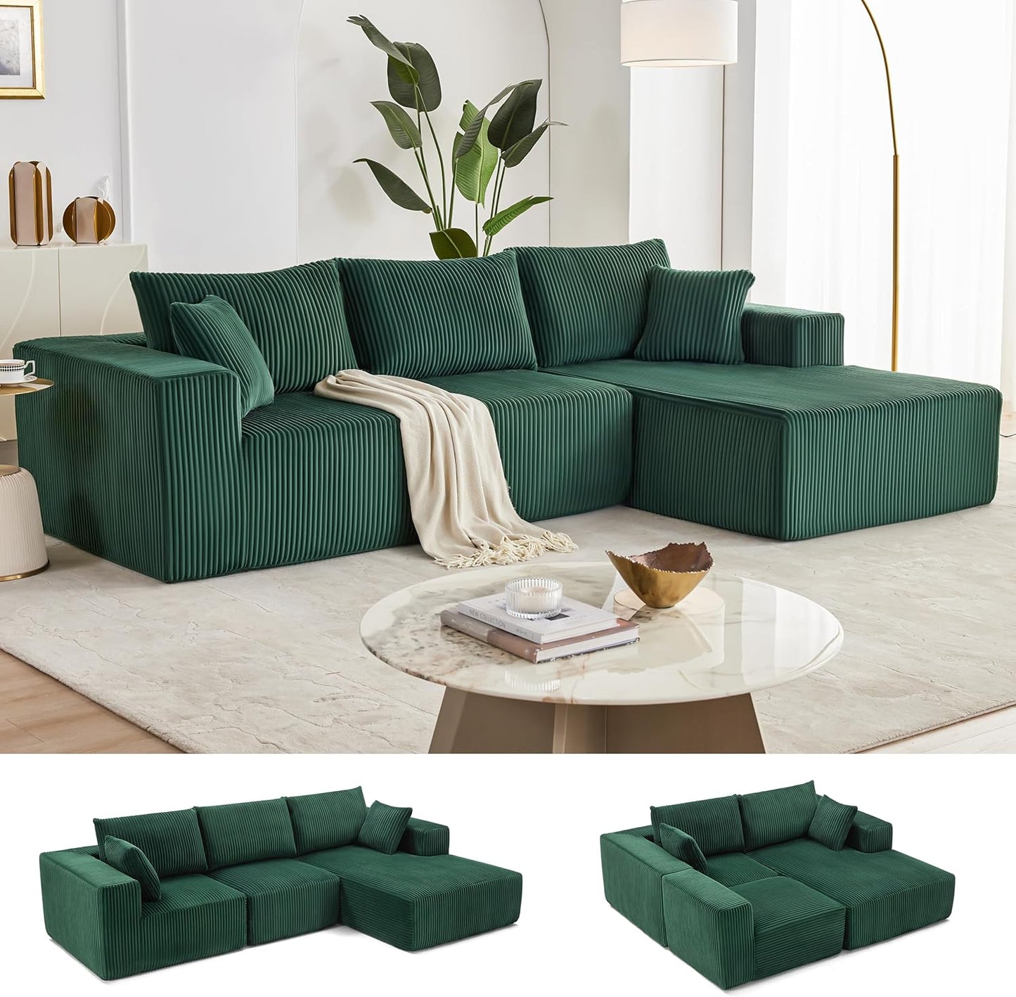 108” Modular Sectional Sofa, Cloud Sectional Couch with Deep Seat, Modern Modular L-Shape Sofa Couch with Chaise,Upholstered Couches for Living Room Bedroom (Beige, Left Facing Chaise)