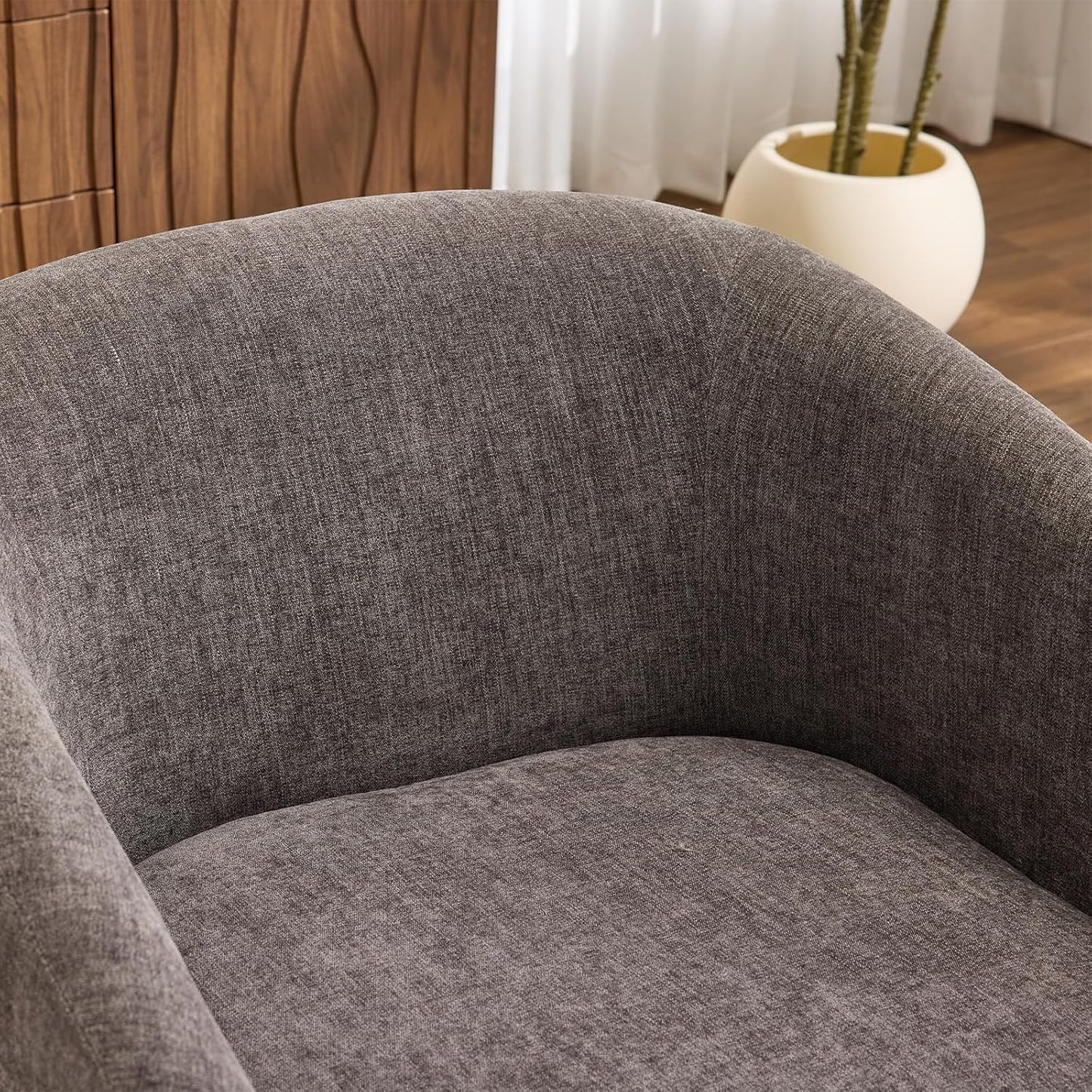 AEDI Swivel Accent Chair with Solid Wood Base, Upholstered Barrel Armchair for Living Room, Modern Small Club Chair,Gray