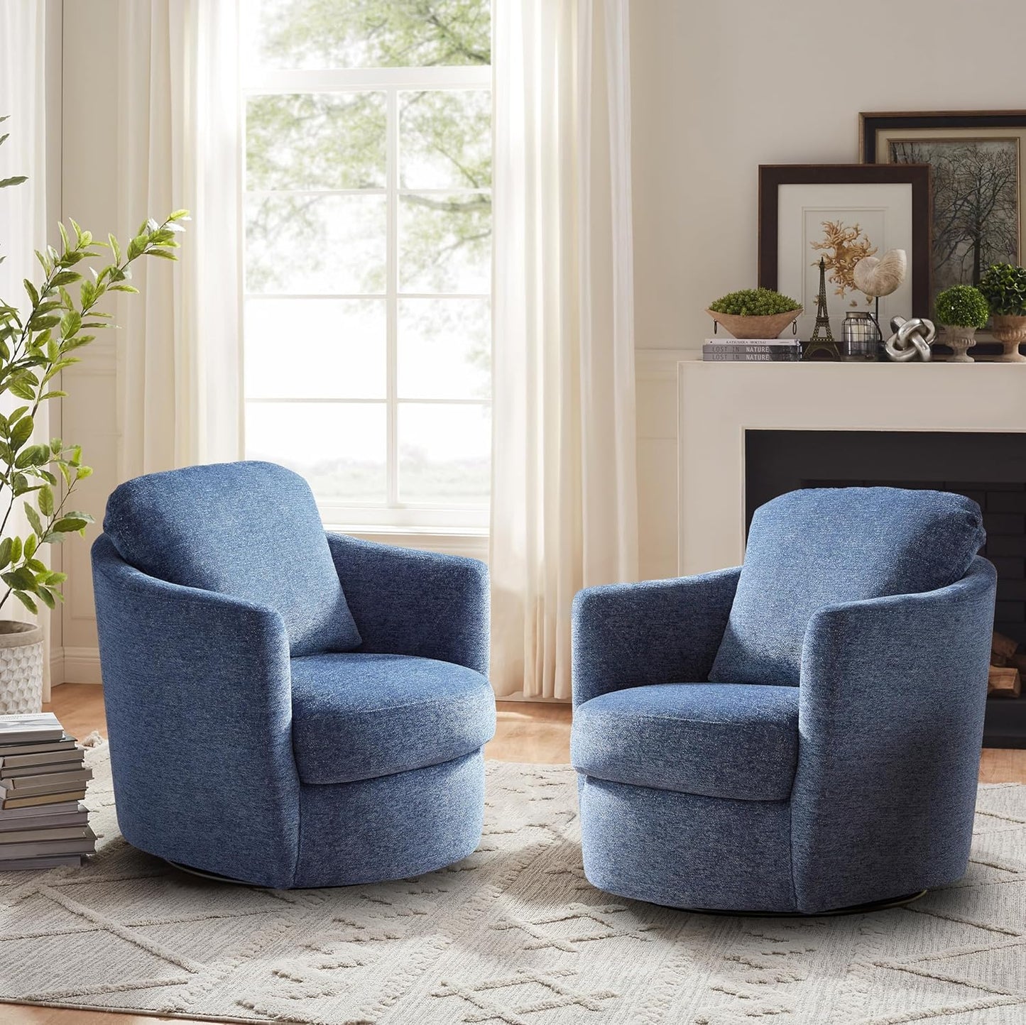 Art Leon Barrel Chair - Modern Chenille Upholstered Swivel Accent Chair, Round Chair Single Sofa Chair for Living Room Bedroom Lounge, Blue