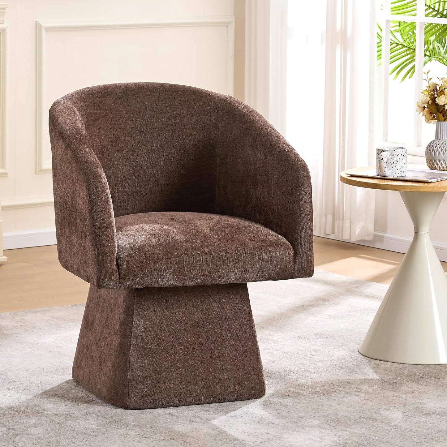 Swivel Modern Accent Chair,Luxury Fabric Upholstered Makeup Chair Comfy Barrel Chair with No Wheels,360°Rotating Vanity Armchair for Living Room Bedroom Office (Orange,Set of 2)