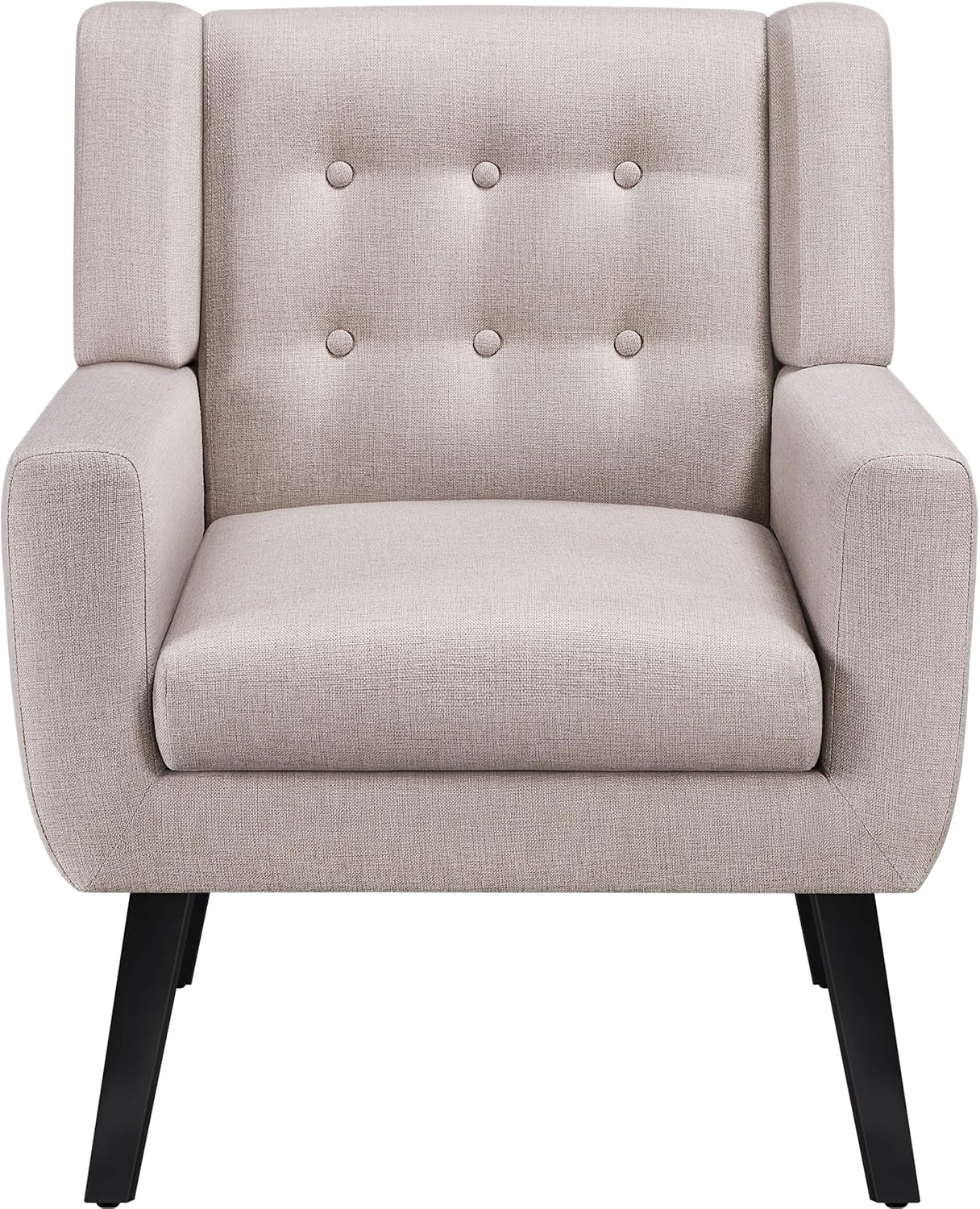 Topeakmart Armchair, Button Tufted Accent Chair with Solid Wood Legs, Linen Fabric Upholstered Barrel Chair Leisure for Living Room Office Bedroom Home Office, Beige, 2pcs