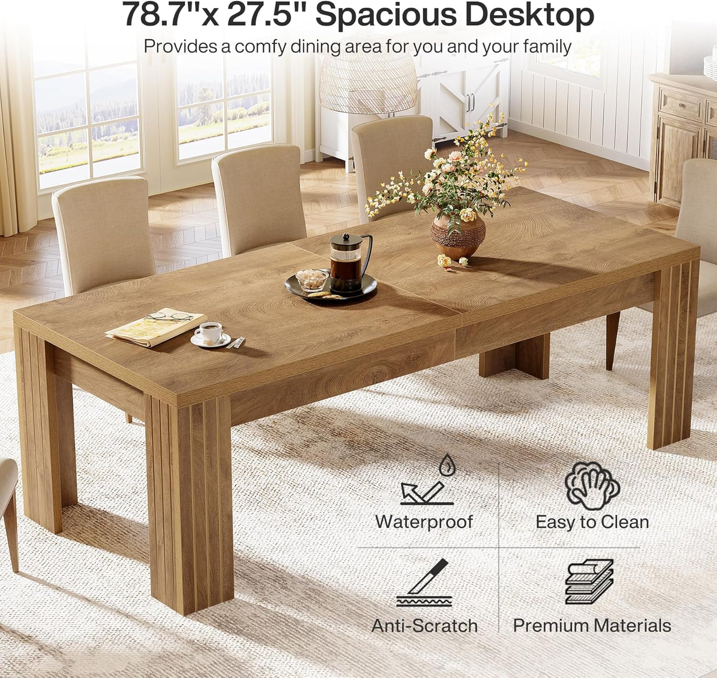 Tribesigns Two Person Desk, 78.7 Inches Extra Long Desk, Double Computer Desk, Wood Large Writing Table Workstation for Home Office, Rustic Brown