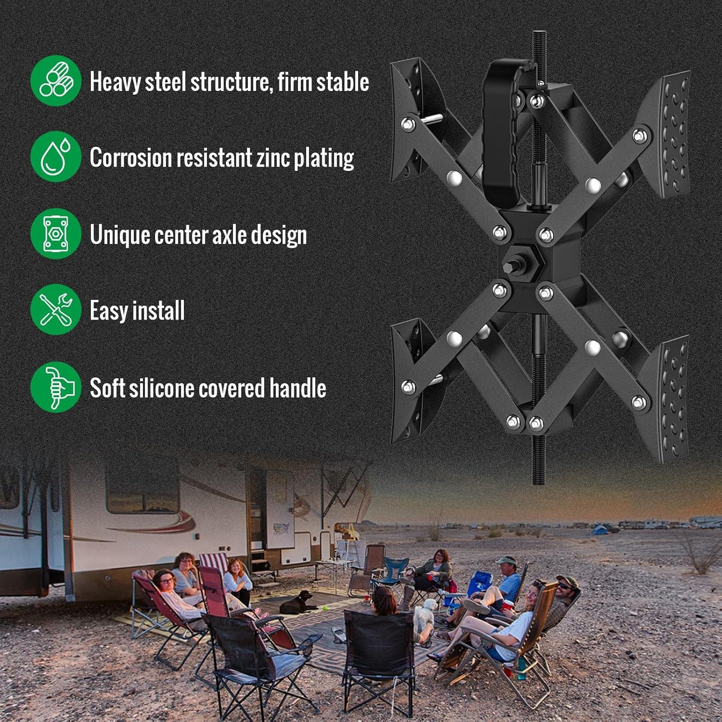 AUH X-Shaped RV Stabilizer Wheel Chock (Allows Drilling for Adjustment) Travel Trailer Stabilizers, Anti-Motion Tire RV Accessories for Tandem Axle RV Trailer Camping - 2 Pack (Black)