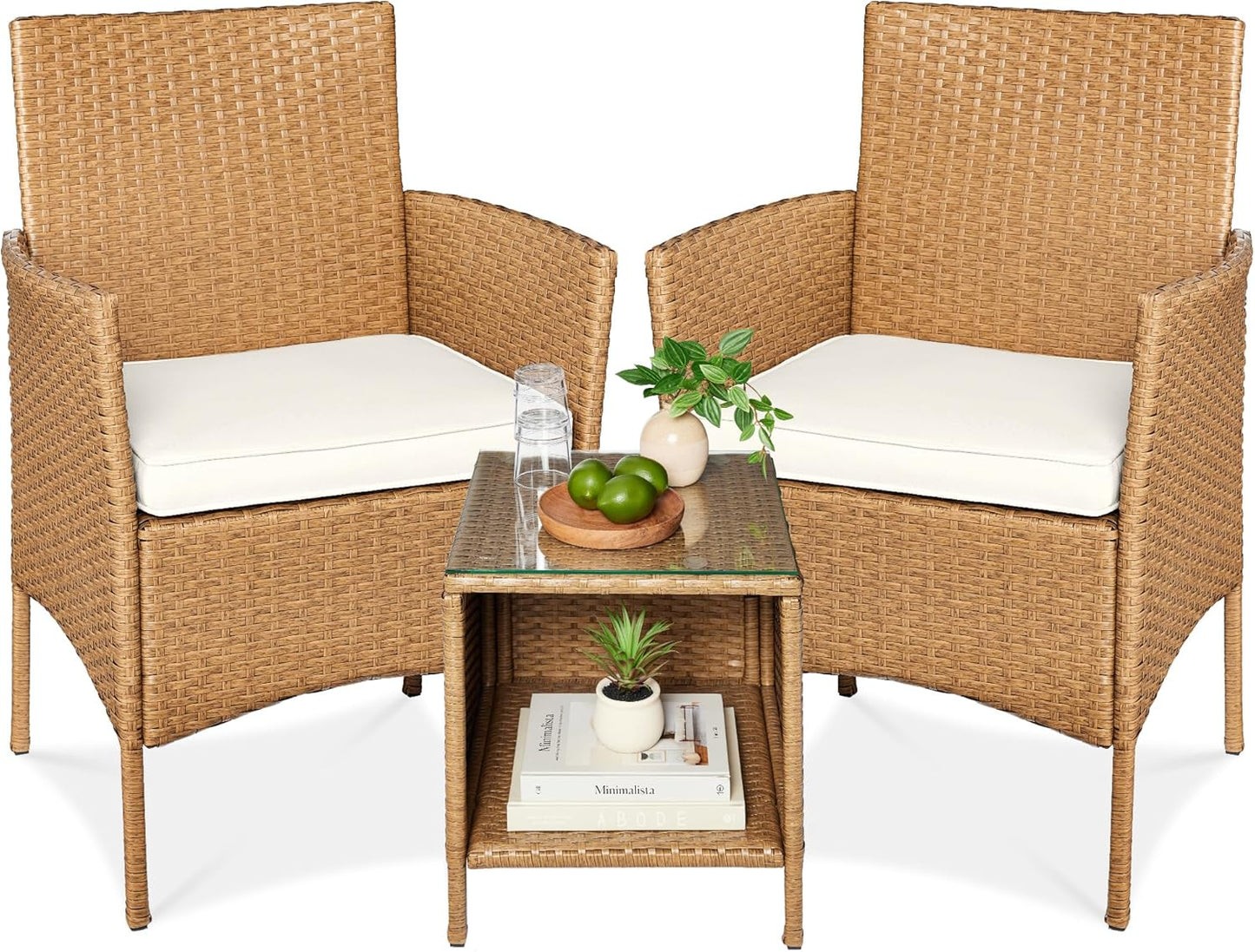 Best Choice Products 3-Piece Outdoor Wicker Conversation Bistro Set, Space Saving Patio Furniture for Garden w/Side Table - Gray/Navy