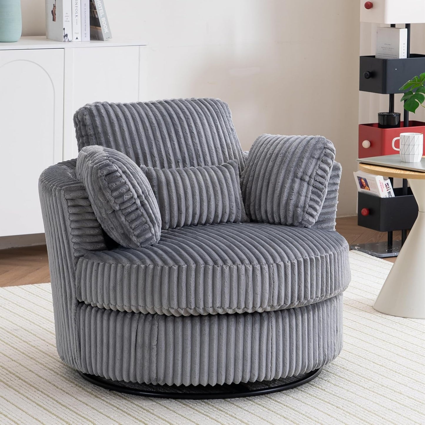 Setawix 42.2" W Swivel Barrel Accent Sofa with Pillows - 360 Degree Round Modern Oversized Arm Club Chair for Bedroom, Living Room, Lounge, Hotel