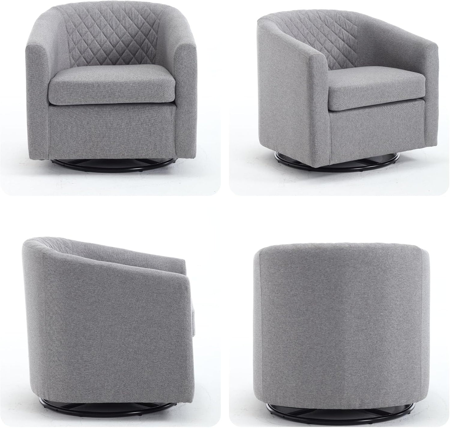 Swivel Rocker Barrel Chairs,Modern 360 Degree Swivel Living Room Chairs,Upholstered Linen Cozy Chair Sofa Chair for Cafe,Bedroom,Office,Grey