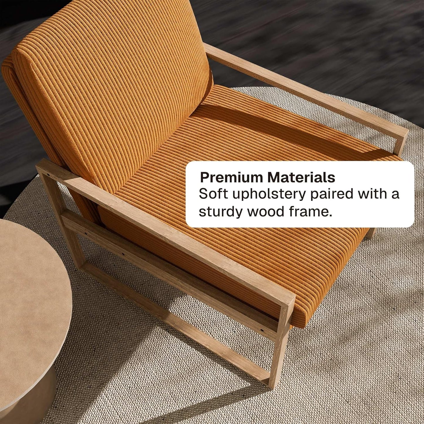 BELLEZE Set of 2 Modern Mustard Yellow Accent Chair, Mid-Century Corduroy Upholstered Lounge Chair, Wooden Frame Armchair for Living Room, Bedroom, or Office, Comfortable Padded Cushion