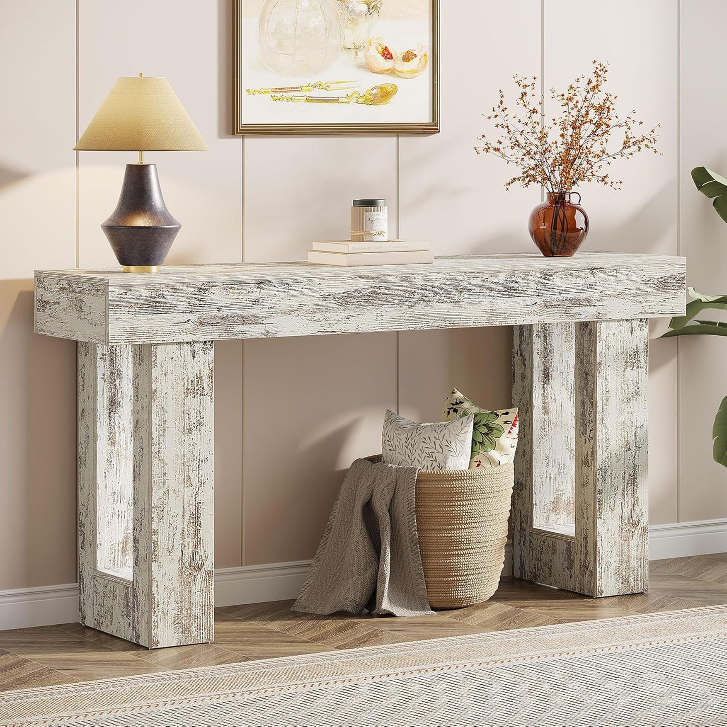 Tribesigns 63-Inch Long Console Table, Wooden Rectangular Sofa Table Behind The Couch, Farmhouse Entryway Table for Entrance, Hallway, Living Room (Natural)