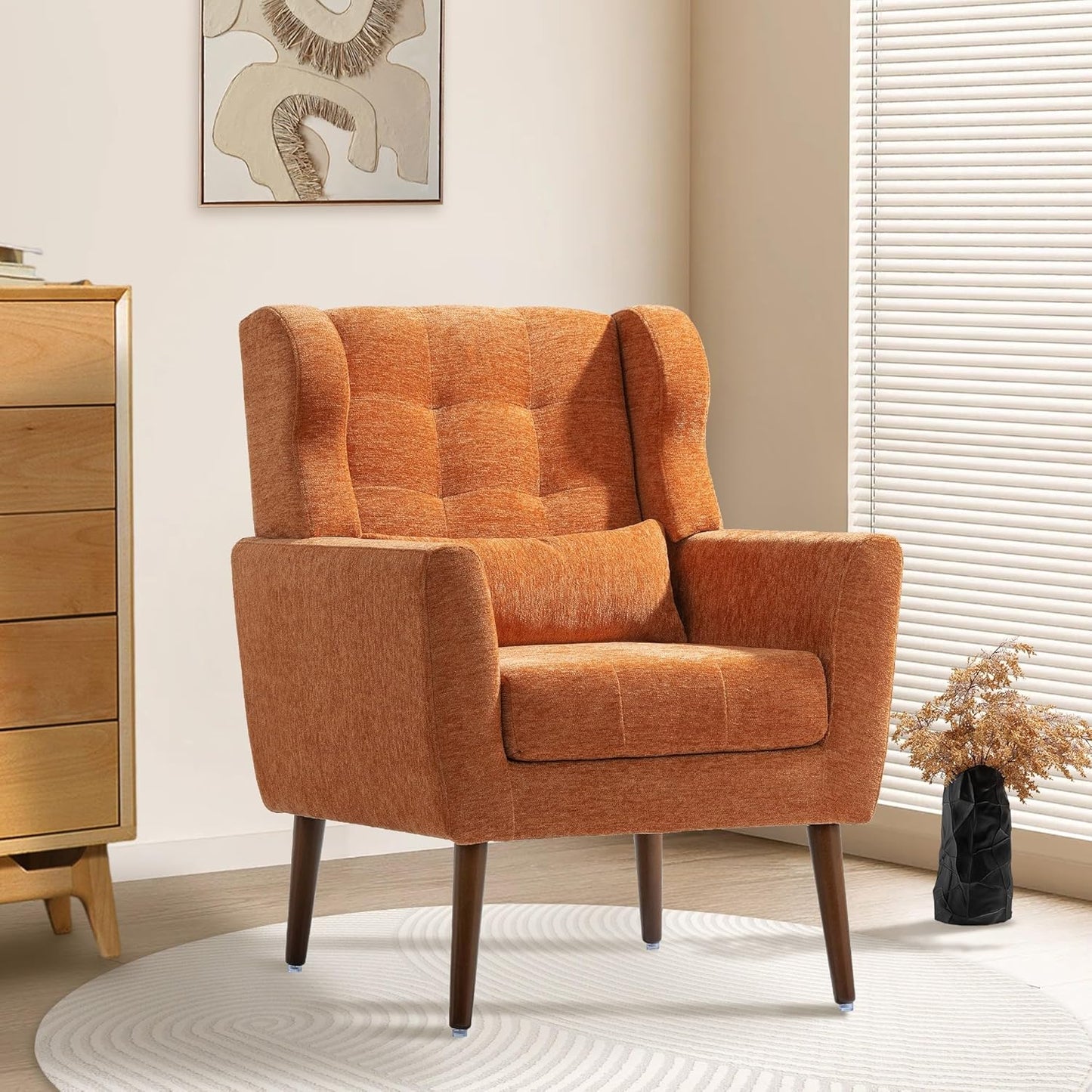 Accent Chair Set of 2, Upholstered Armchair with Pillow, Fabric Single Sofa Chair with Lounge Seat and Wood Legs Accent Chair for Living Room Small Spaces (Grey, Set of 2)