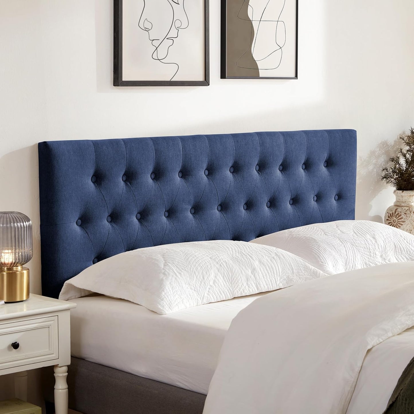 Tufted Upholstered Headboard Queen Size, Solid Wood Head Board with Durable Metal Legs, Adjustable Height Bed headboard from 37” to 51” Fabric Headboard in Modern Button Design, Beige