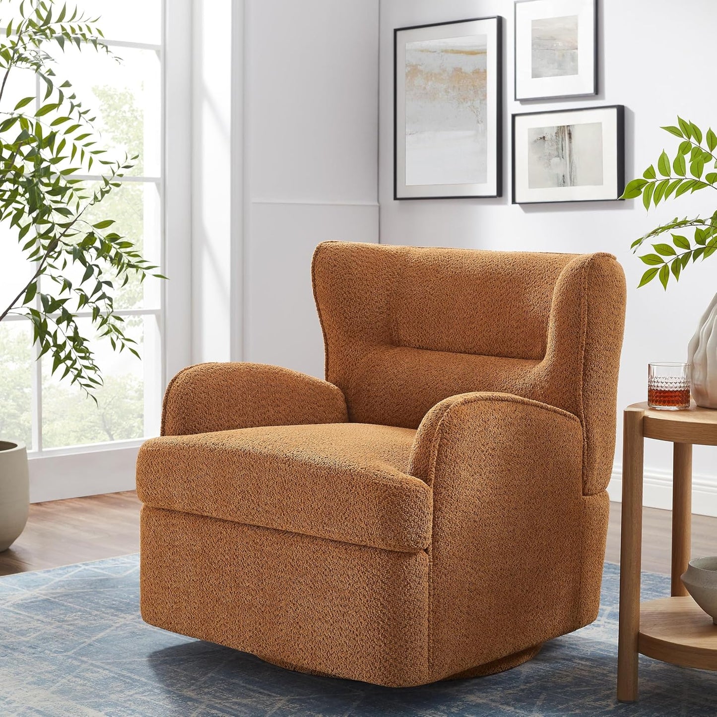 Swivel Accent Chair,Modern 31.50" Upholstered Armchair, Comfy Boucle Accent Chair for Living Room,Bedroom, Corner, Reading Nook (White Boucle)