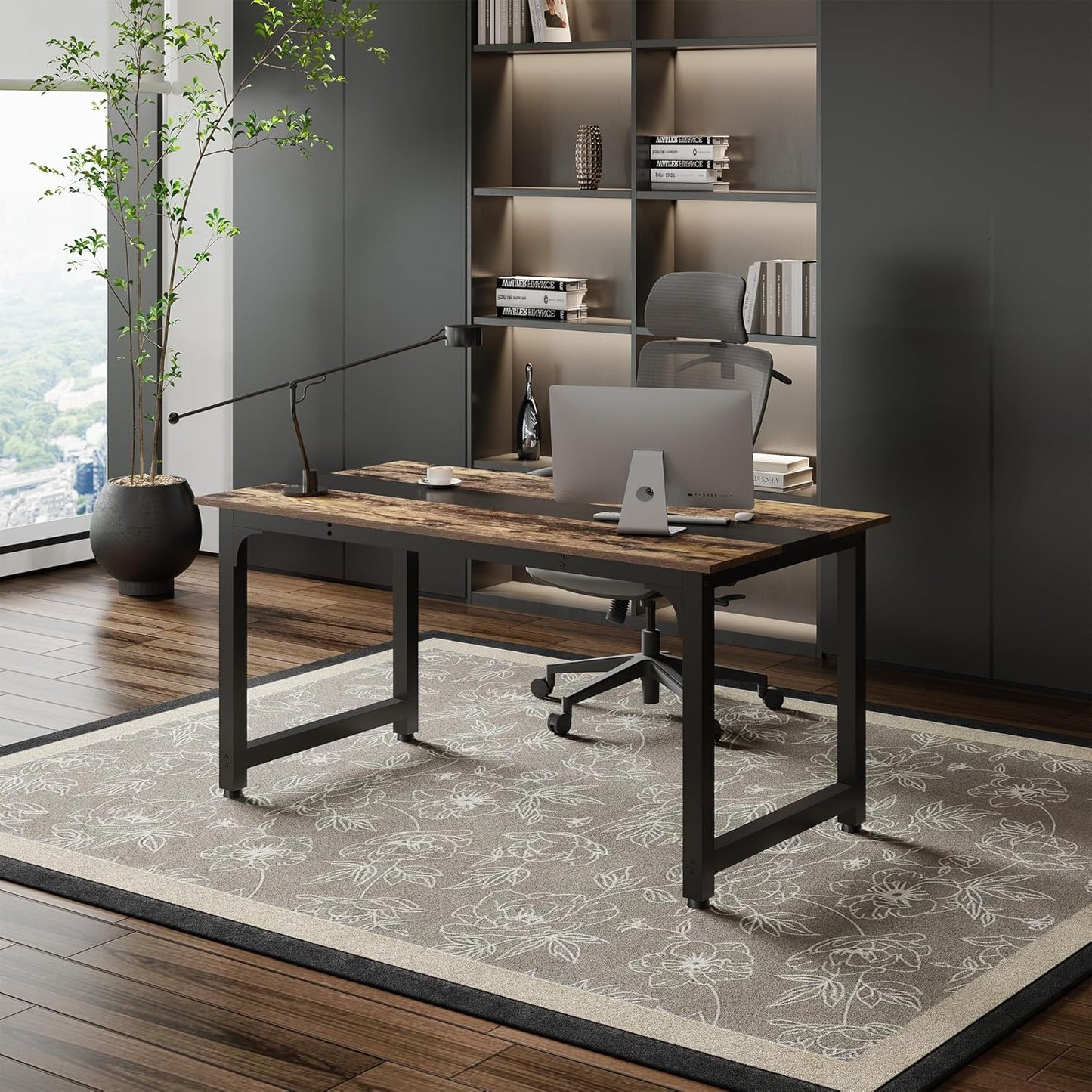 Large Office Computer Desk with Thicken Frame, 79.53 x 31.5 inch Modern Simple Workstation Business Furniture for Home Office, Rustic/Black