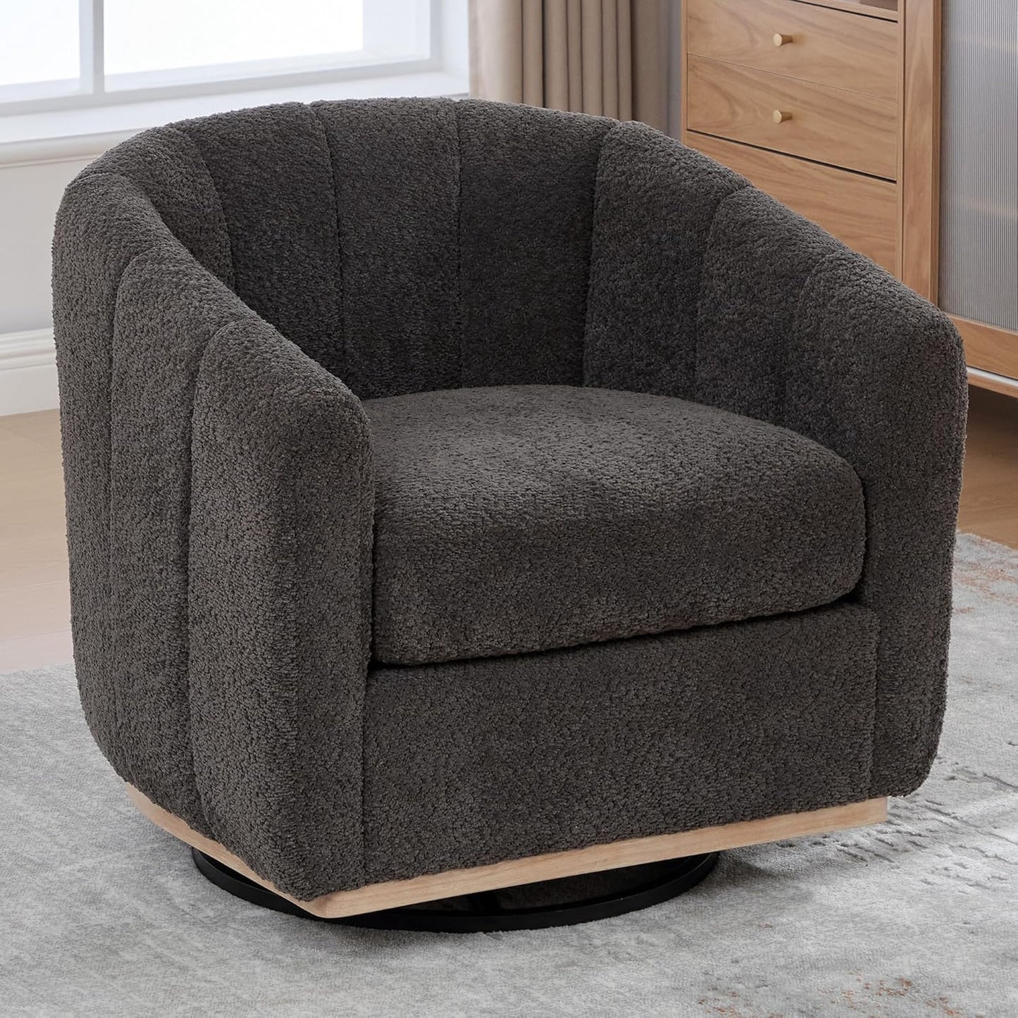 Aoiy & Wifon 32.33" W Swivel Accent Barrel Chair, Round Living Room Swivel Chair, Boucle, Ivory