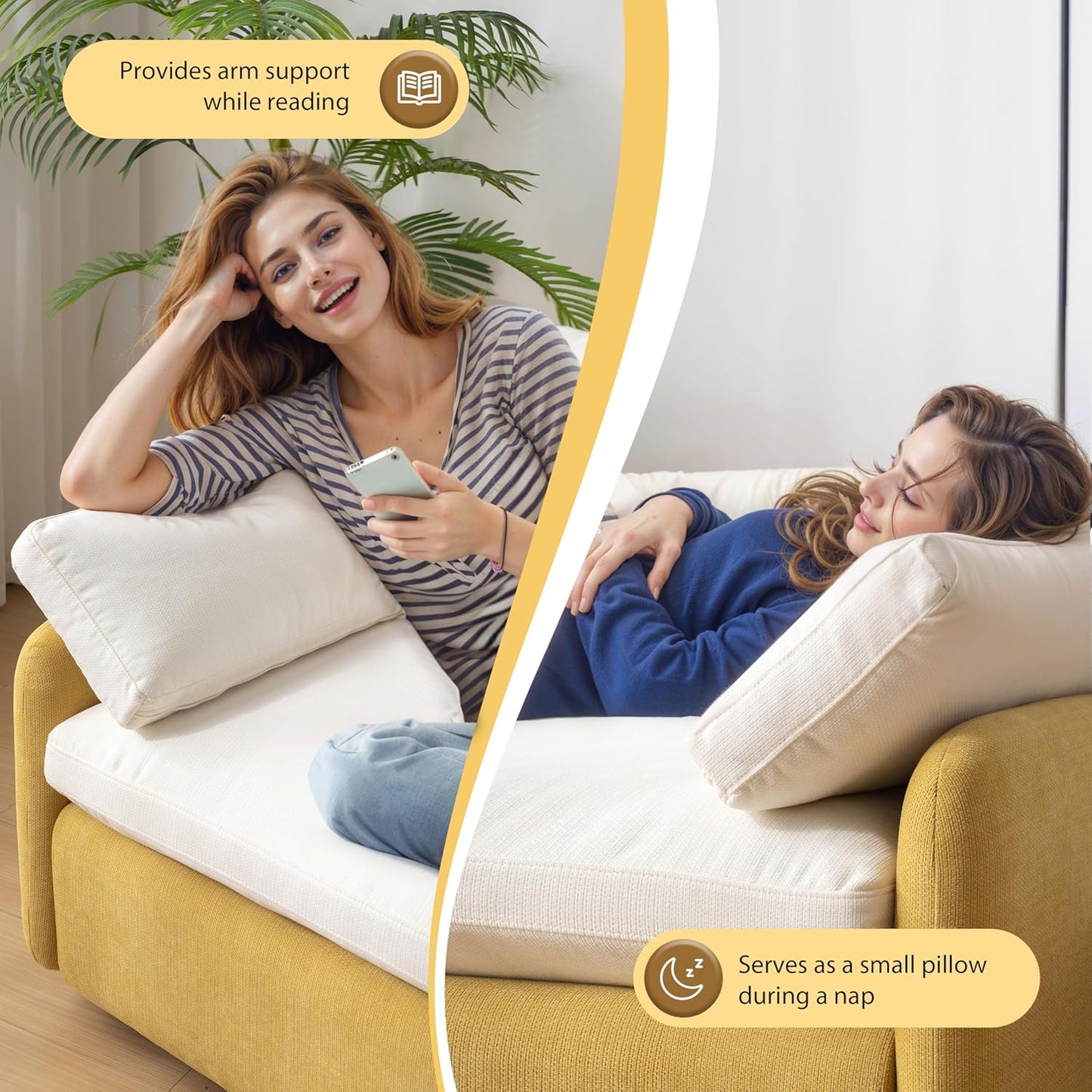 50'' Chenille Oversized Accent Chair, Modern Single Sofa Lounge Living Room Chair with Large Seat and Extra Wide Armrests, Comfy Upholstered Reading Armchair for Living Room, Bedroom, Yellow