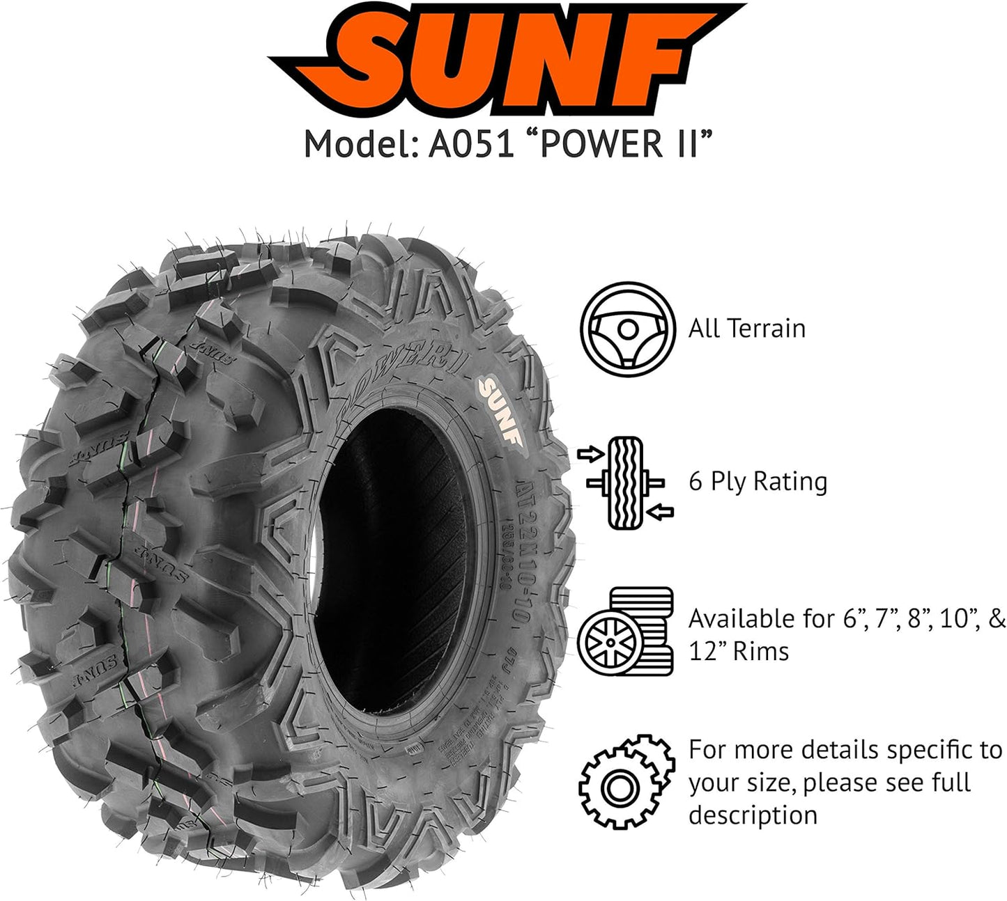 SunF 20x10-9 ATV UTV 20x10x9 All Terrain Tires 6 PR A051 POWER II - PAIR of 2