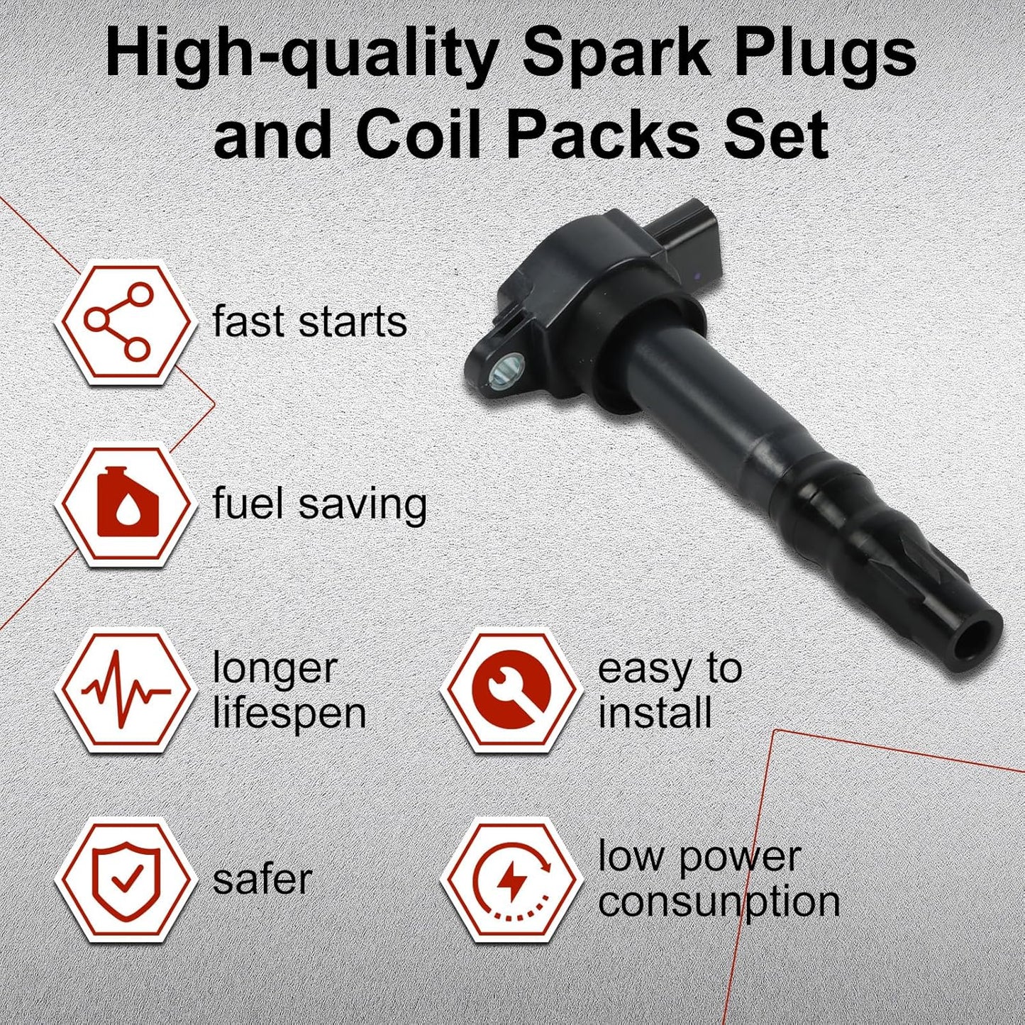 4pcs UF532 Ignition Coil Pack + 4pcs 3656 Iridium Spark Plugs for Eclipse 3.8L 2006-2012 Galant 3.8L 2007-2009 Outlander 2.4L 2004-2006 OE# UF532 MR994643 C702 GN10440 CUF532