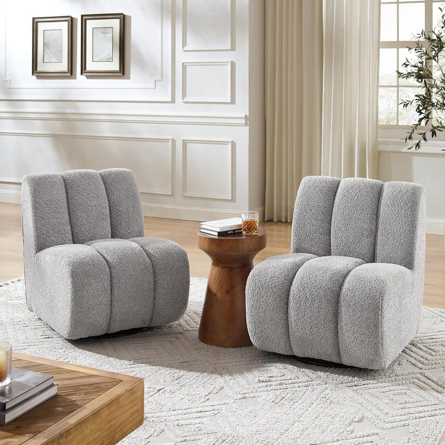 Art Leon Armless Accent Chair - Sherpa Fabric Upholstered Swivel Chair, Single Sofa Chair with Metal Base for Living Room Bedroom, Off White